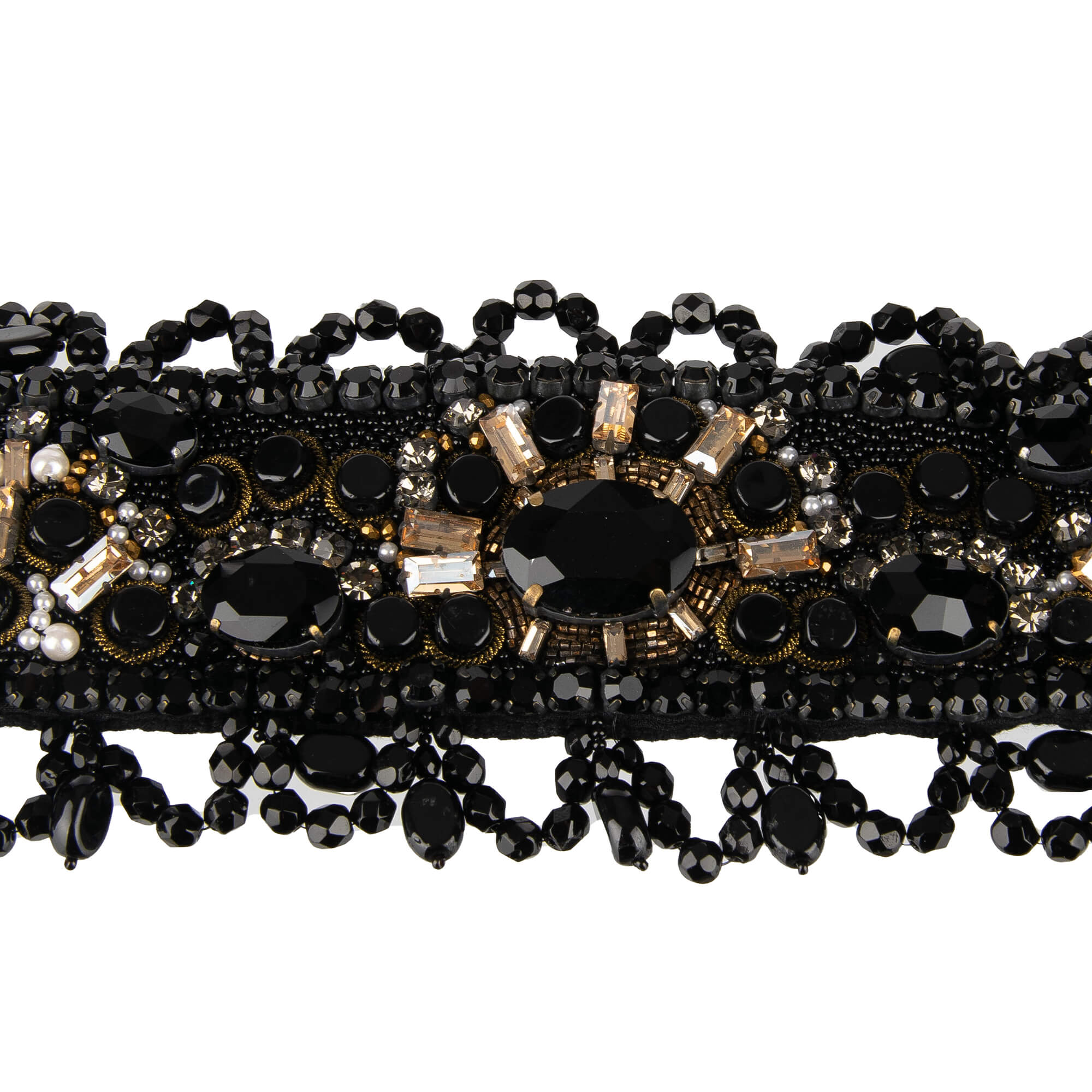 Schulterriemen für Tasche aus Baumwolle in Schwarz verziert mit Perlen und Kristallen Handstickerei von DOLCE & GABBANA