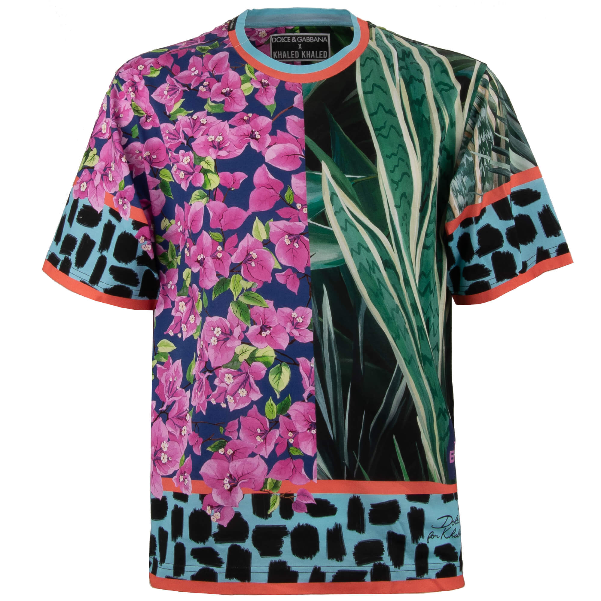 DJ Khaled Oversize Flower Leaves T-Shirt Blue Black Pink