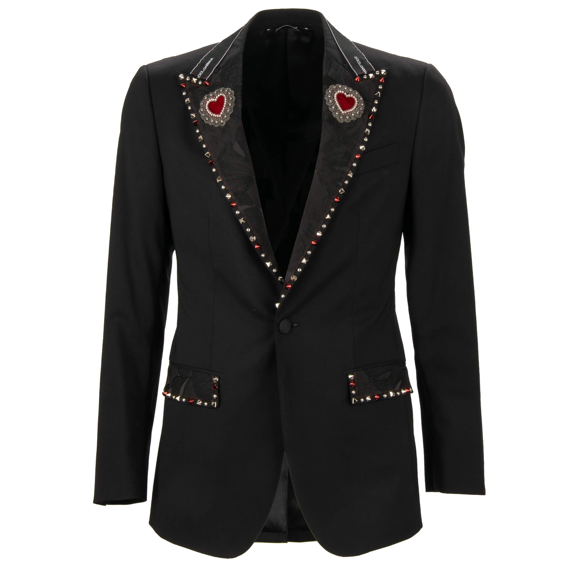 Studs Crystal Heart Tuxedo Blazer Jacket TAORMINA Black 44 XS
