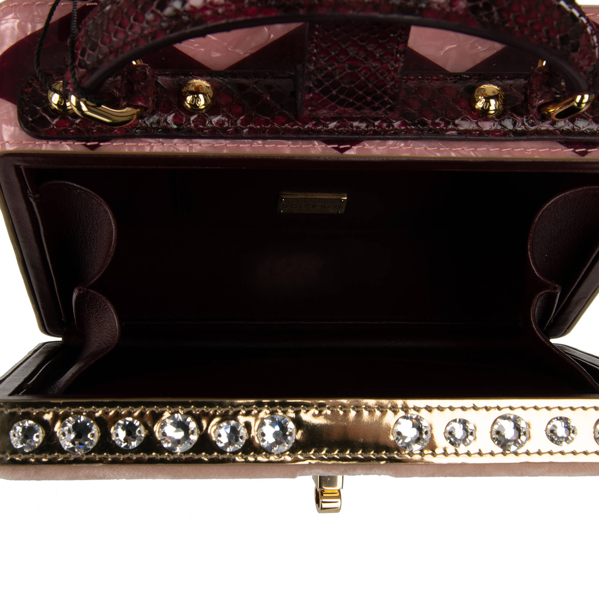Unique handmade velvet and snakeskin clutch / shoulder bag DOLCE BOX with crystals and decorative padlock by DOLCE & GABBANA