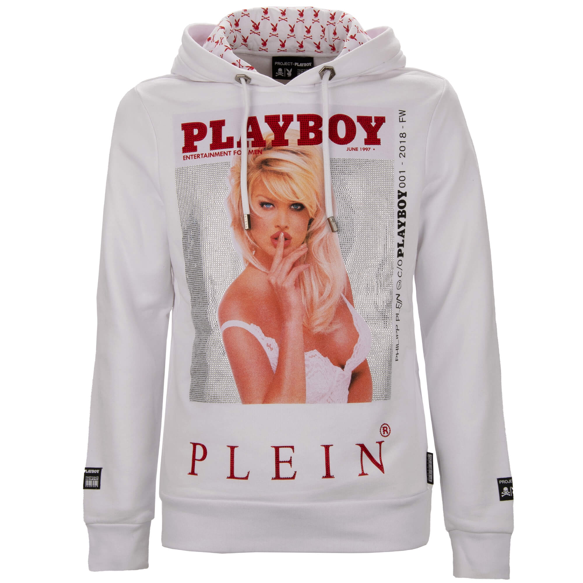 Victoria Silvstedt Print Hoodie Sweater mit Kristallen und Logo Weiß