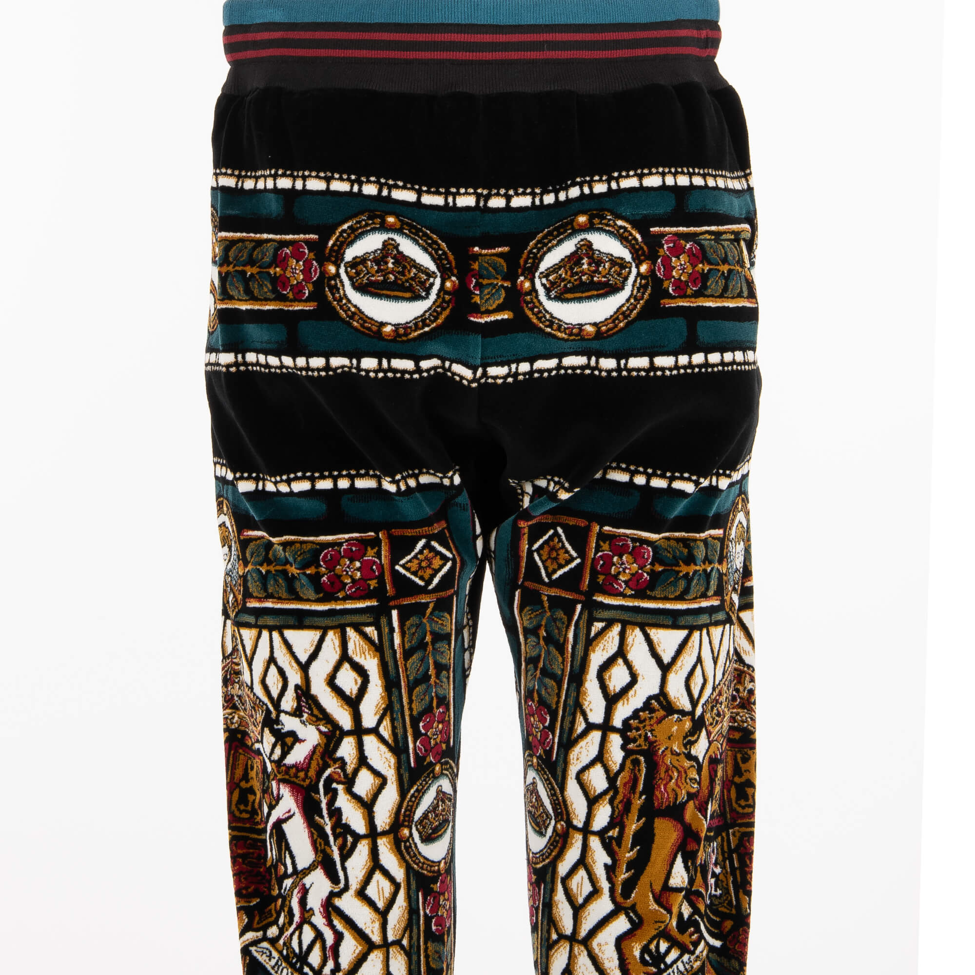 Sweatpants / Jogginghose aus Samt mit Royal King Wappen Print, Taschen mit Reißverschluss und elastischer Taille von DOLCE & GABBANA 