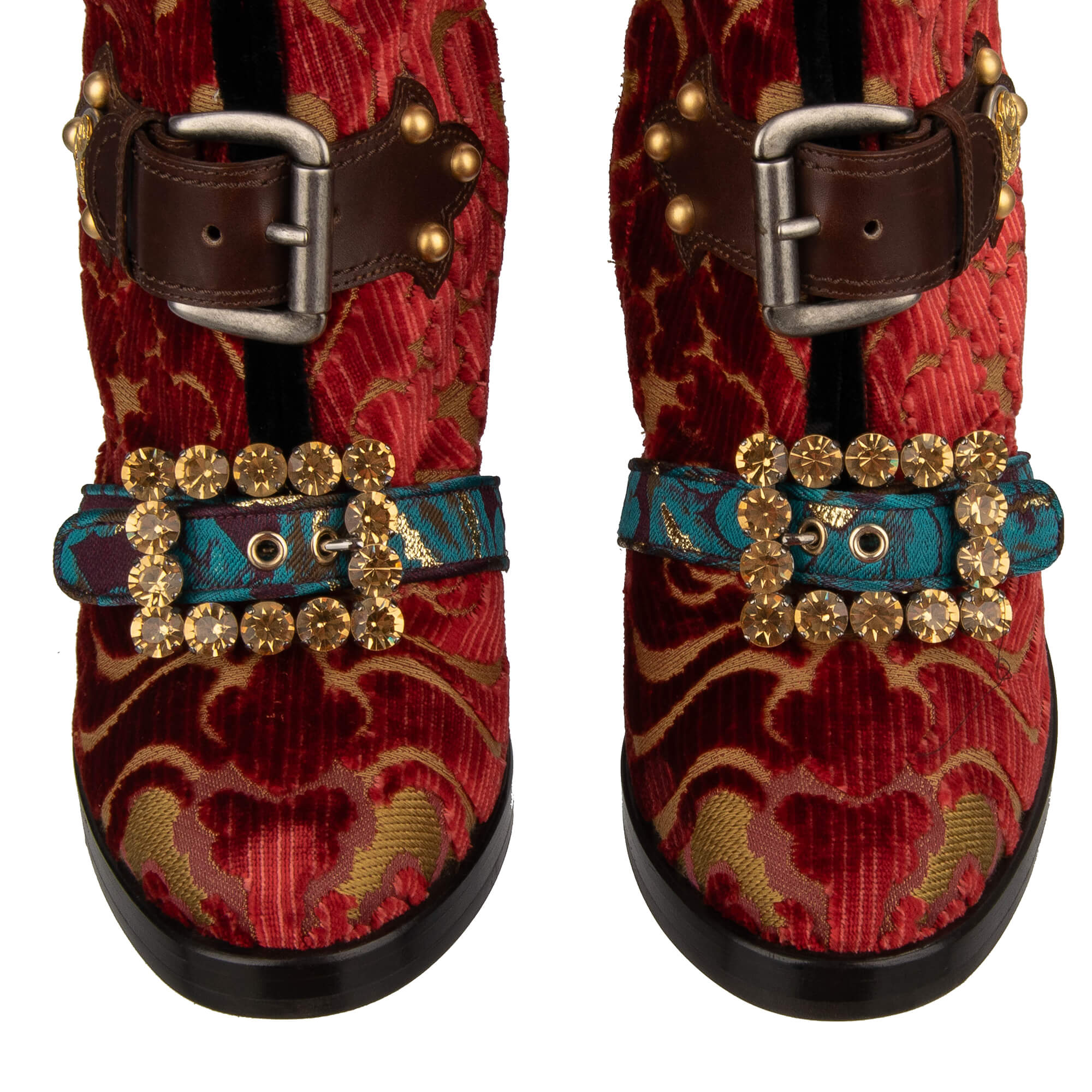 Stiefel LAWRENCE aus Barock Jacquard und Leder mit Kristall, Perlen und Nieten Schnallen von DOLCE & GABBANA