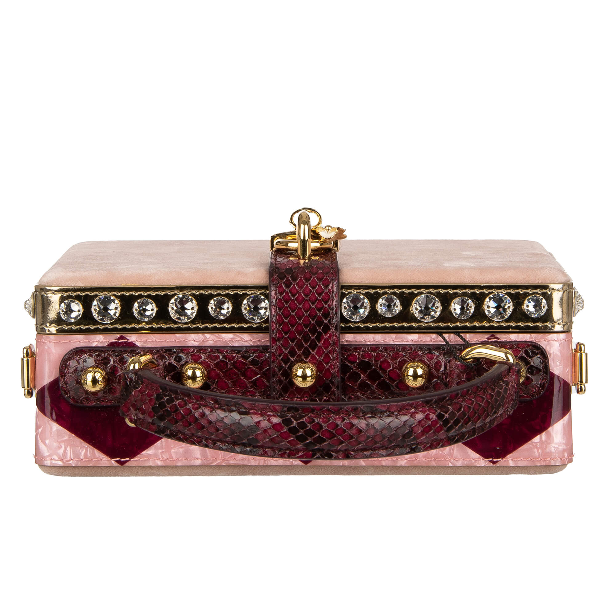 Unique handmade velvet and snakeskin clutch / shoulder bag DOLCE BOX with crystals and decorative padlock by DOLCE & GABBANA