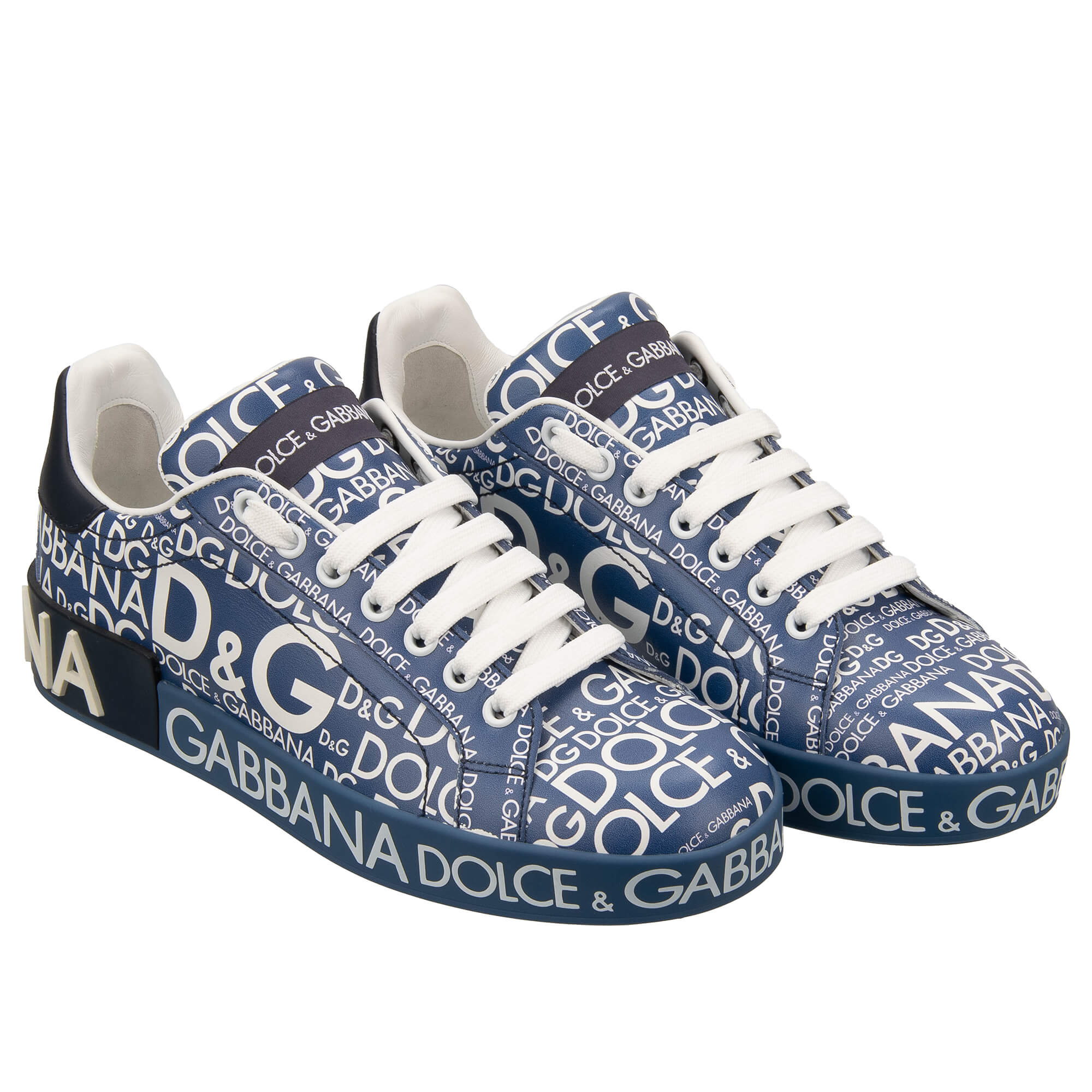 DG Logo Damen Leder Sneaker PORTOFINO Blau Weiß 37 US 7