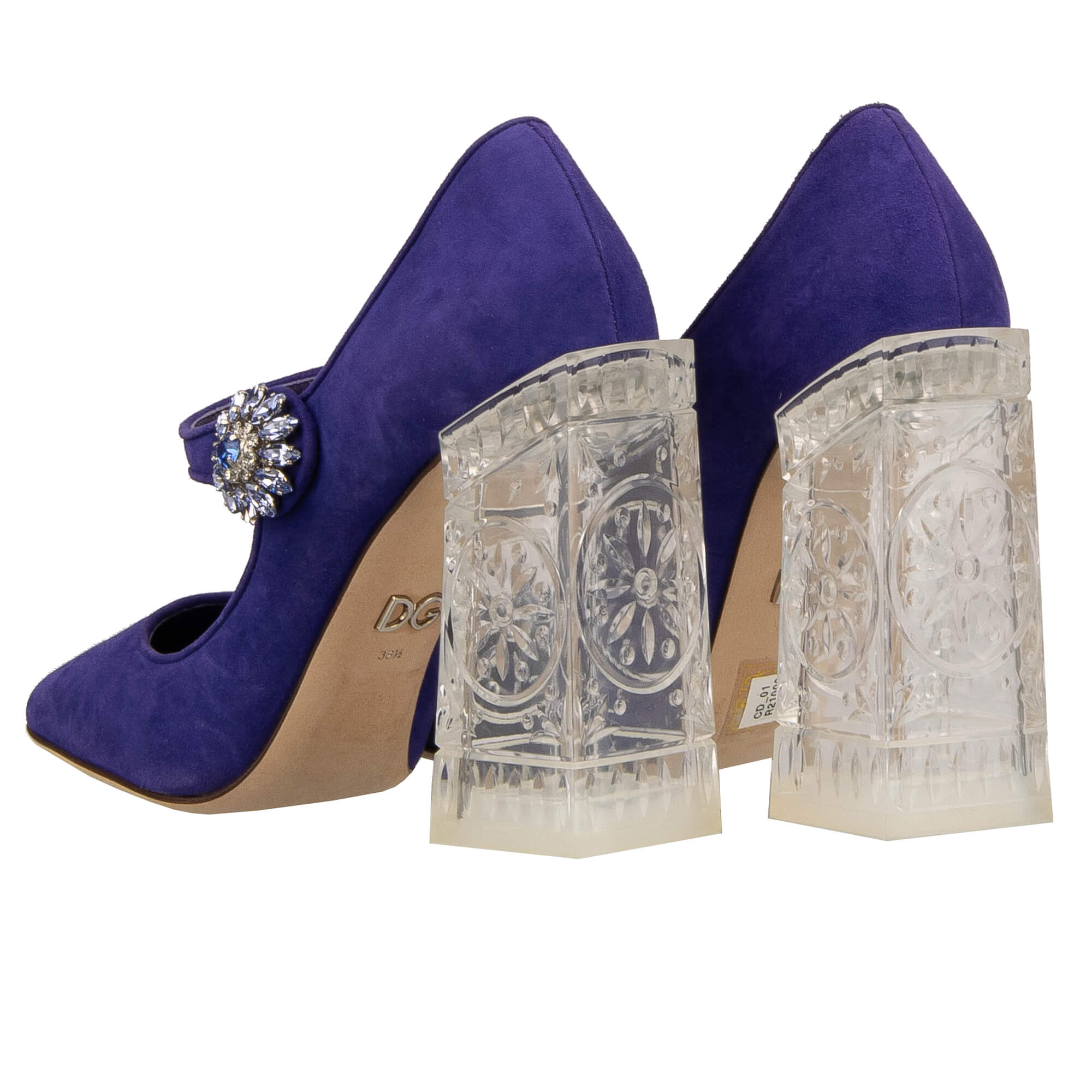 Wildleder Mary Jane Pumps mit transparenten Absatz und Kristallen Schnalle von DOLCE & GABBANA