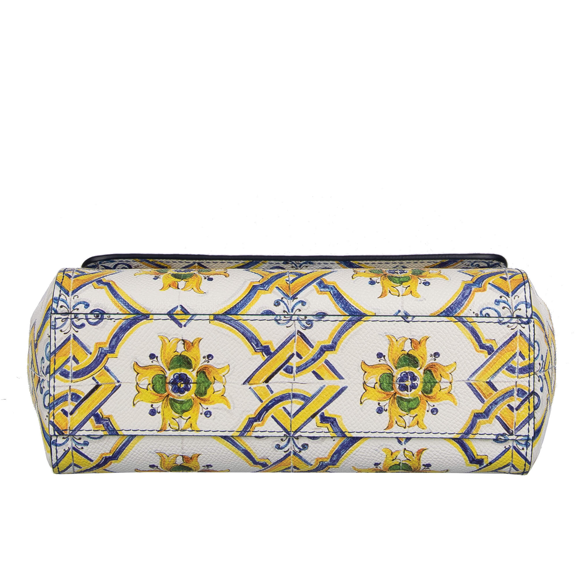 Hand- / Schultertasche SICILY Mini aus Dauphine Leder mit Majolika Print und Logo Schild von DOLCE & GABBANA