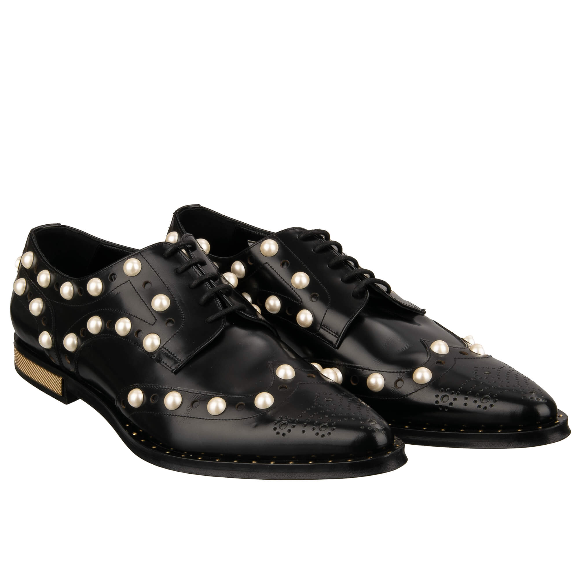 Leder Derby Schuhe MILLENNIALS mit Perlen und Logo Schwarz 44 US 11