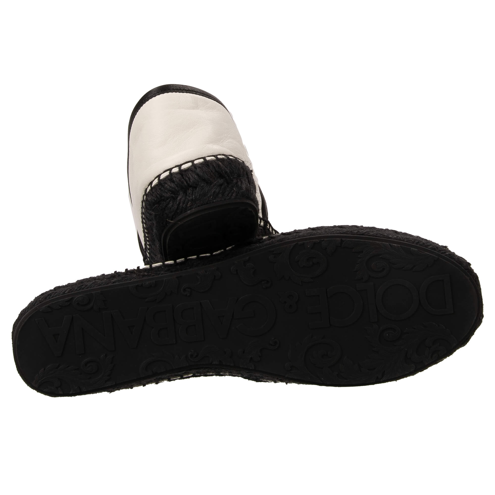 Espadrilles aus Leder mit DG Herz Logo in Weiß und Schwarz von DOLCE & GABBANA