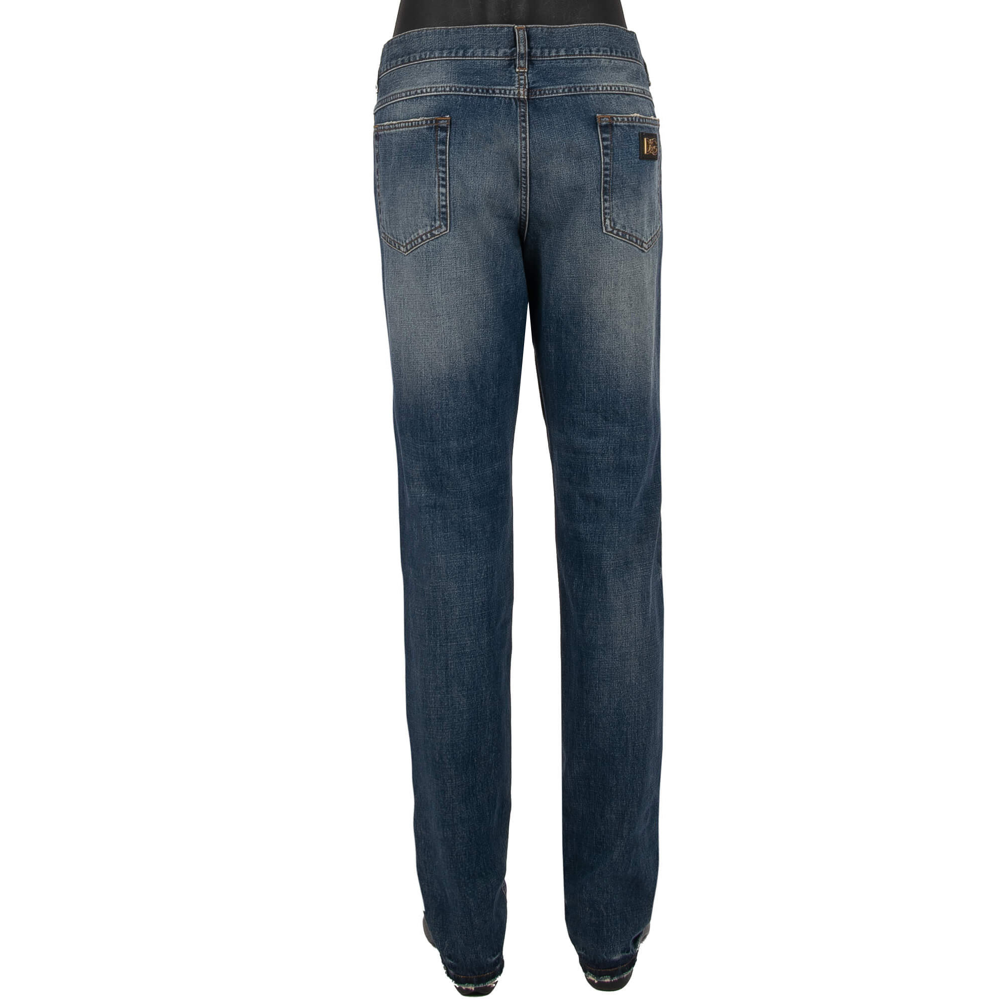 5-Pockets Jeans CLASSIC mit Leder Metall Logo Schild und Distressed Elementen von DOLCE & GABBANA