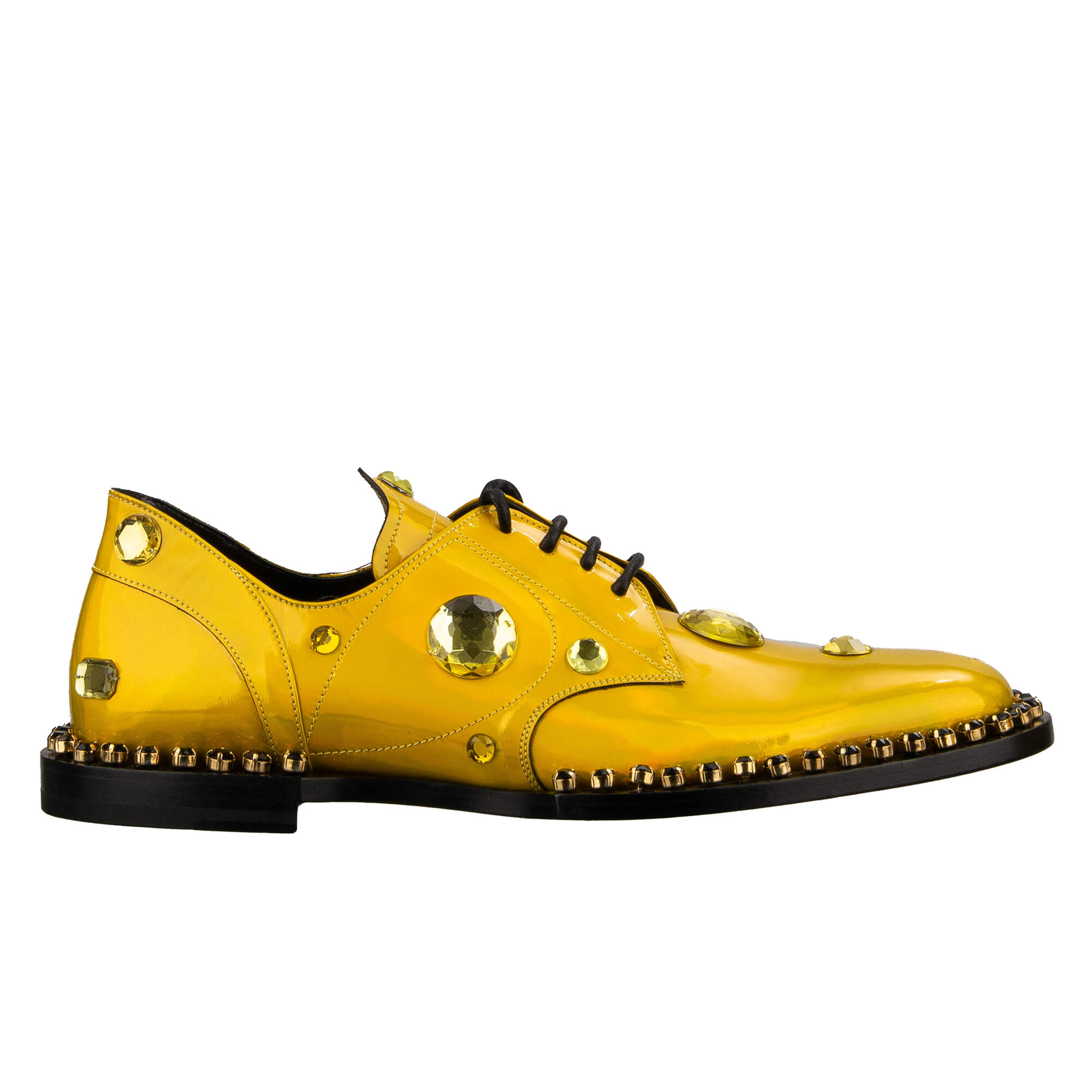 Derby Schuhe RAFFAELLO aus Lackleder mit überall verteilten Kristallen in Gelb Gold von DOLCE & GABBANA