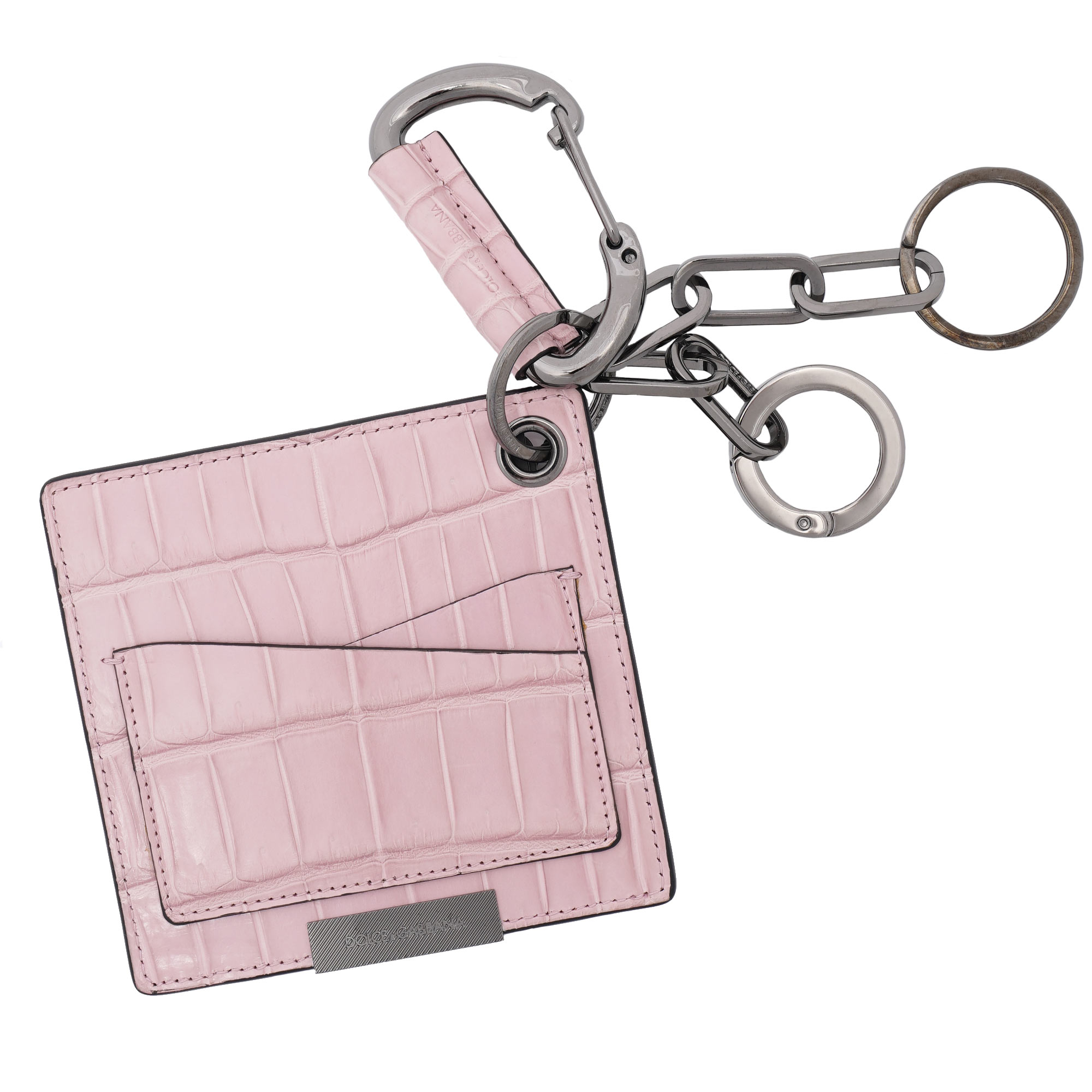 DG Logo Kette Krokodilleder Etui Pouch Tasche Pink Silber 