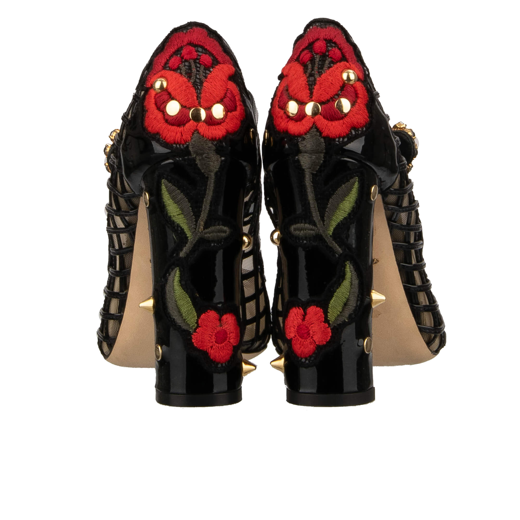 Lackleder Netz Struktur Pumps mit Perlen Blume Stickerei und Kristallen Schnalle von DOLCE & GABBANA