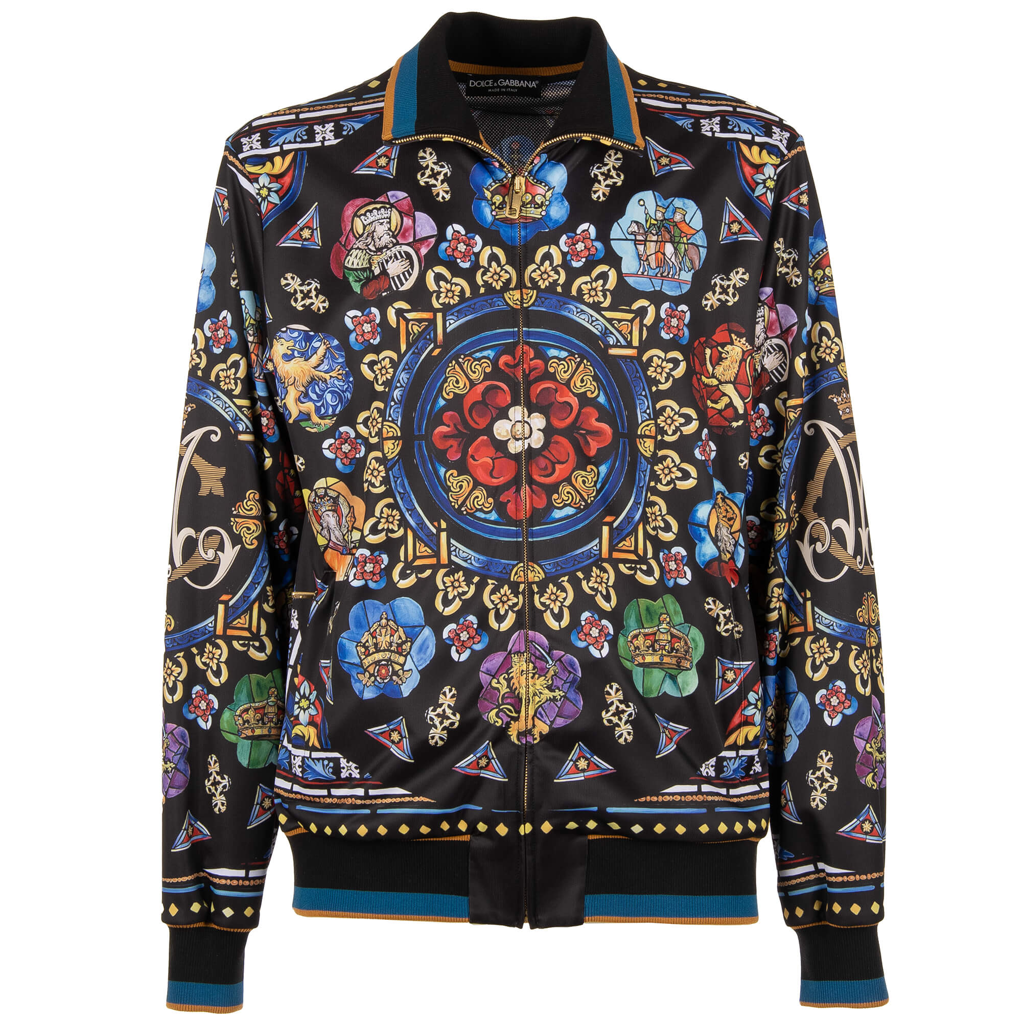 Jacke aus Seide mit Carolus Magnus Design Print und Strick Details von DOLCE & GABBANA