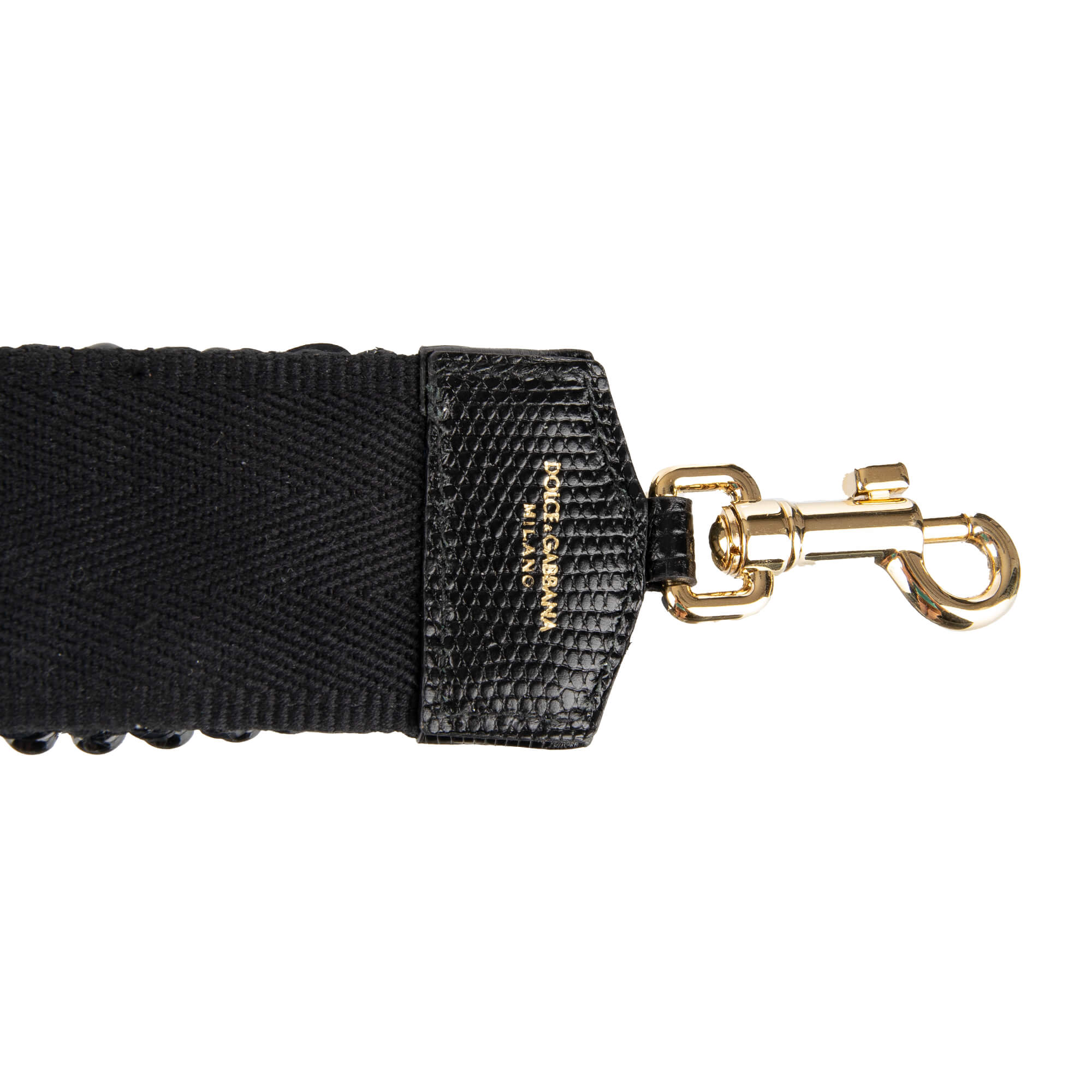 Schulterriemen für Tasche aus Baumwolle und Raffia in Schwarz verziert mit Perlen und Kristallen Handstickerei von DOLCE & GABBANA