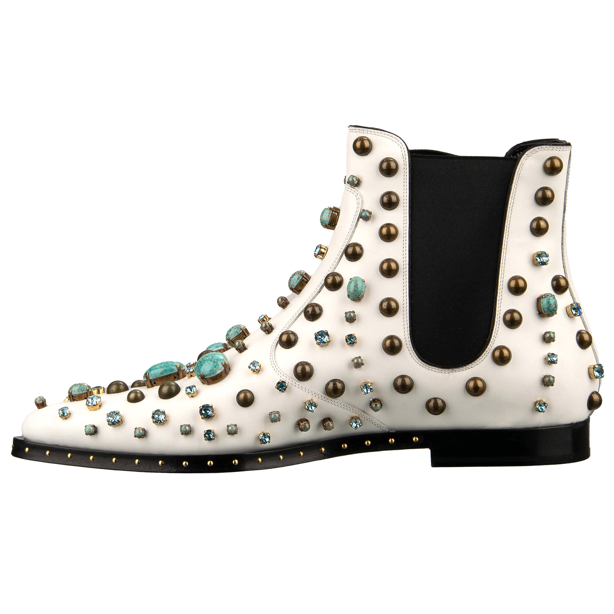 Stiefeletten Schuhe MILLENNIALS aus Leder mit Kristallen, Nieten und Steinen und Absatz mit DG Logo in Weiß von DOLCE & GABBANA