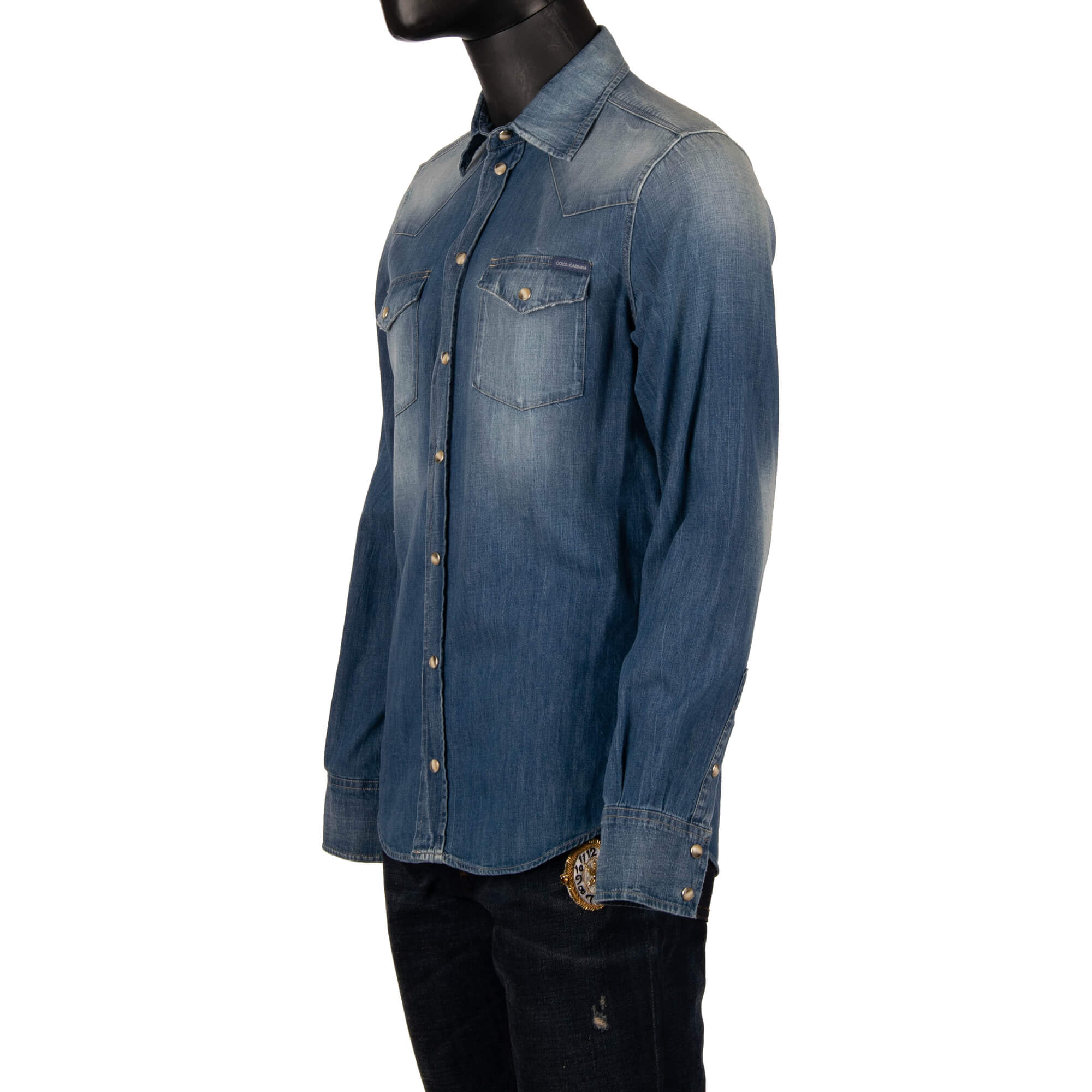 Jeans / Denim Hemd in Blau mit Waschung Effekt, Druckknöpfen und zwei Taschen vorne in Blau von DOLCE & GABBANA 