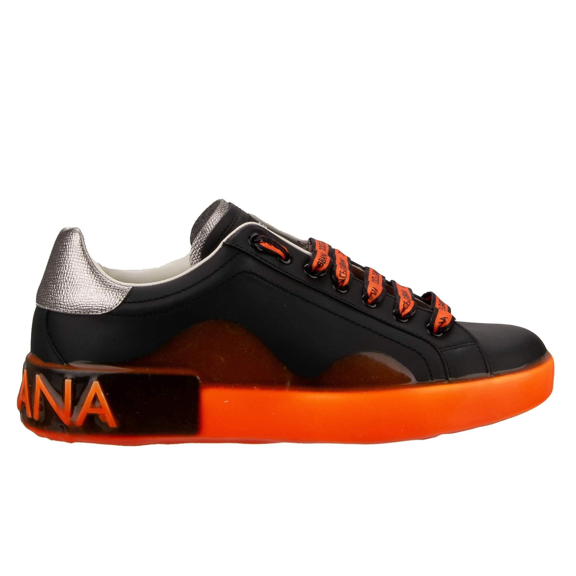 Herren Sneaker PORTOFINO mit DG Logo in Schwarz, Neon Orange und Silber von DOLCE & GABBANA