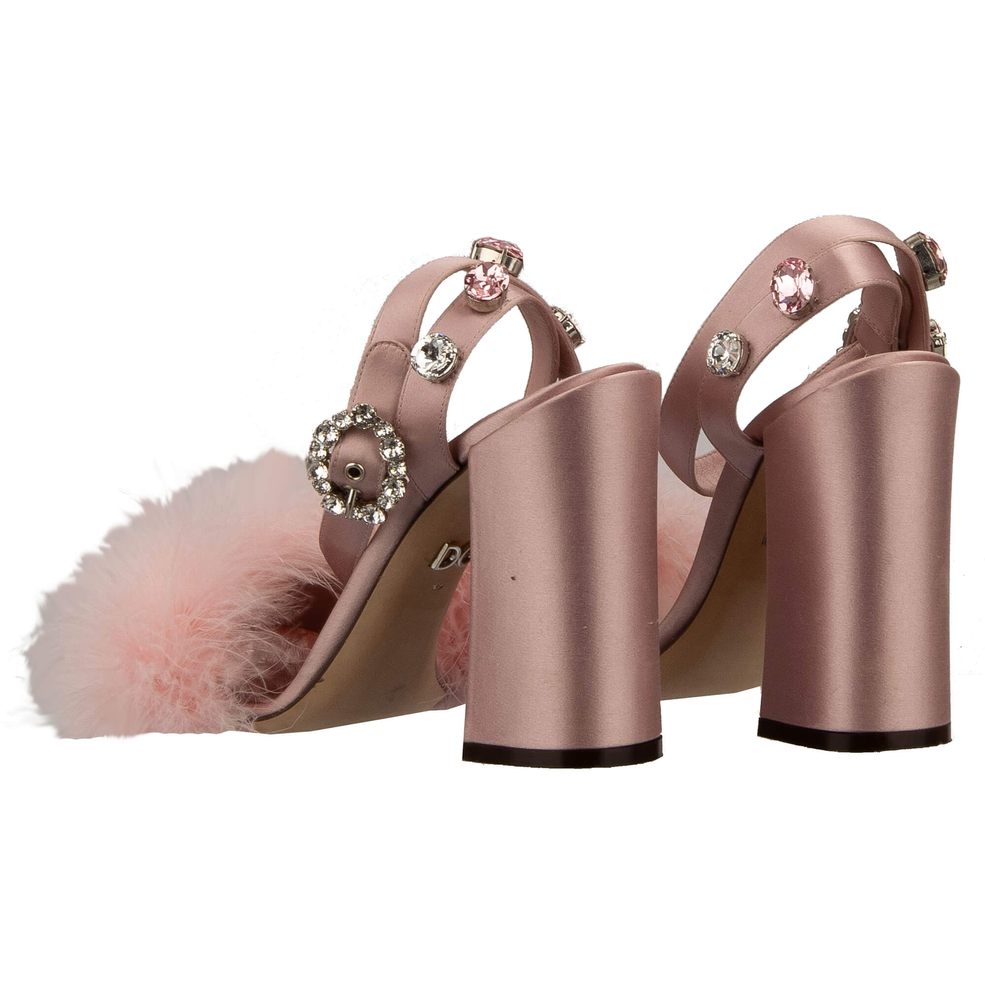 Seide und Leder Sandalen KEIRA mit Federn und Kristallen in Pink von DOLCE & GABBANA 