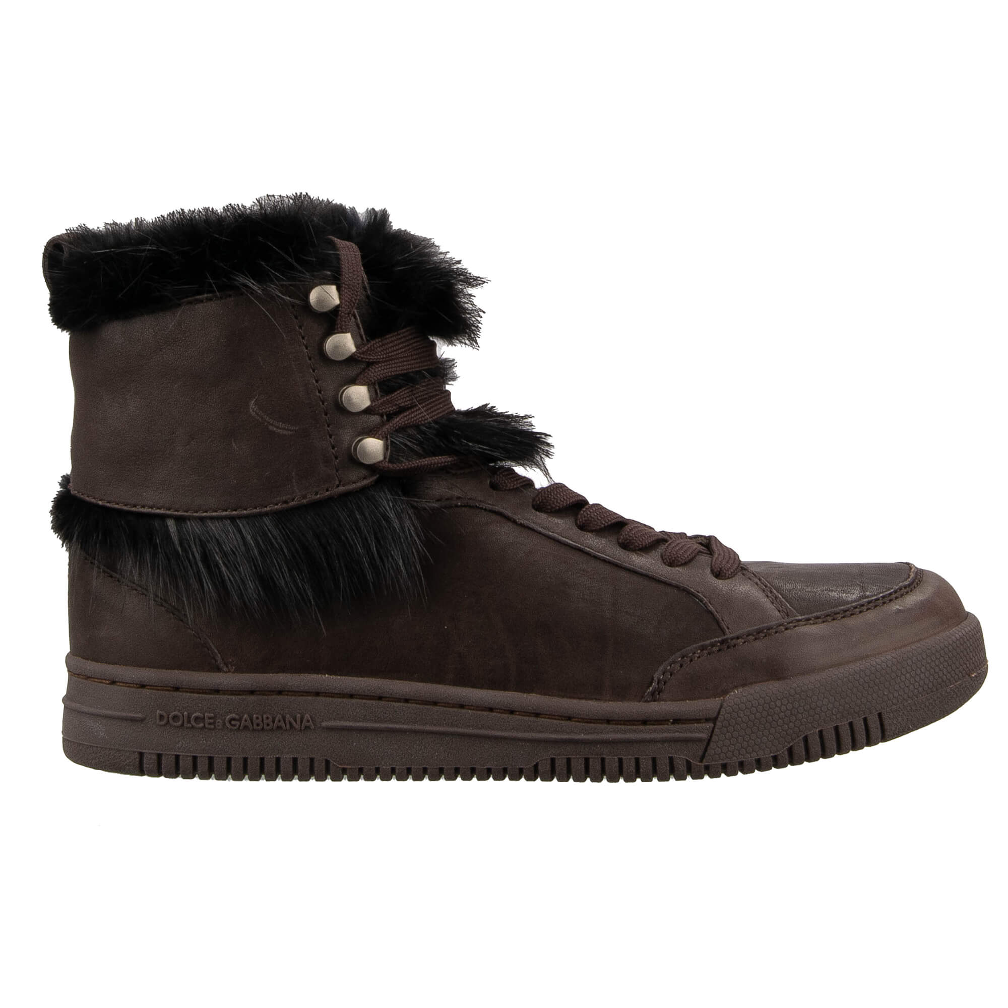 High-Top Fur and Leather Sneaker Shoes Brown Black