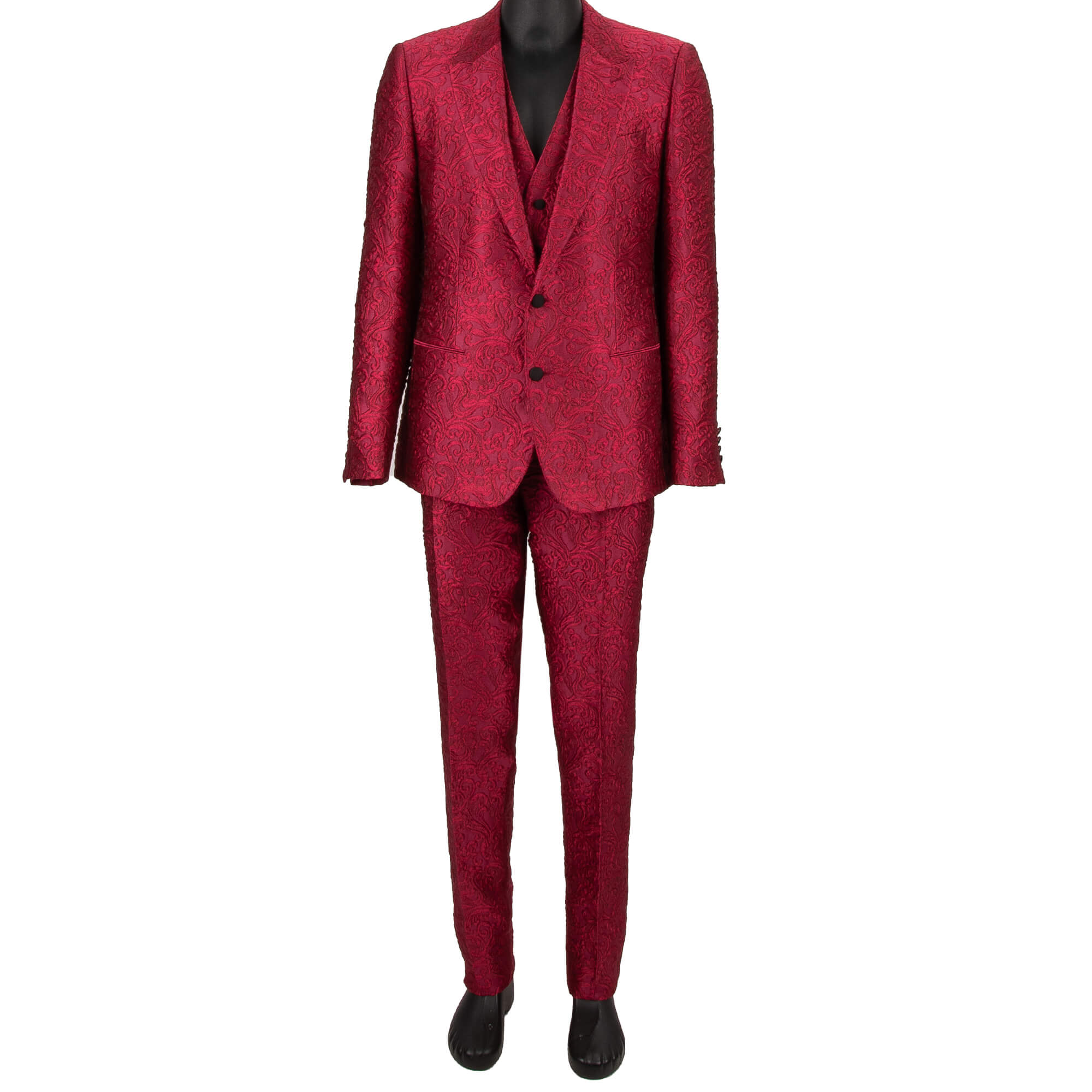 Baroque jacquard 3 piece suit, jacket, waistcoat, pants with peak lapel in pink by DOLCE & GABBANA 