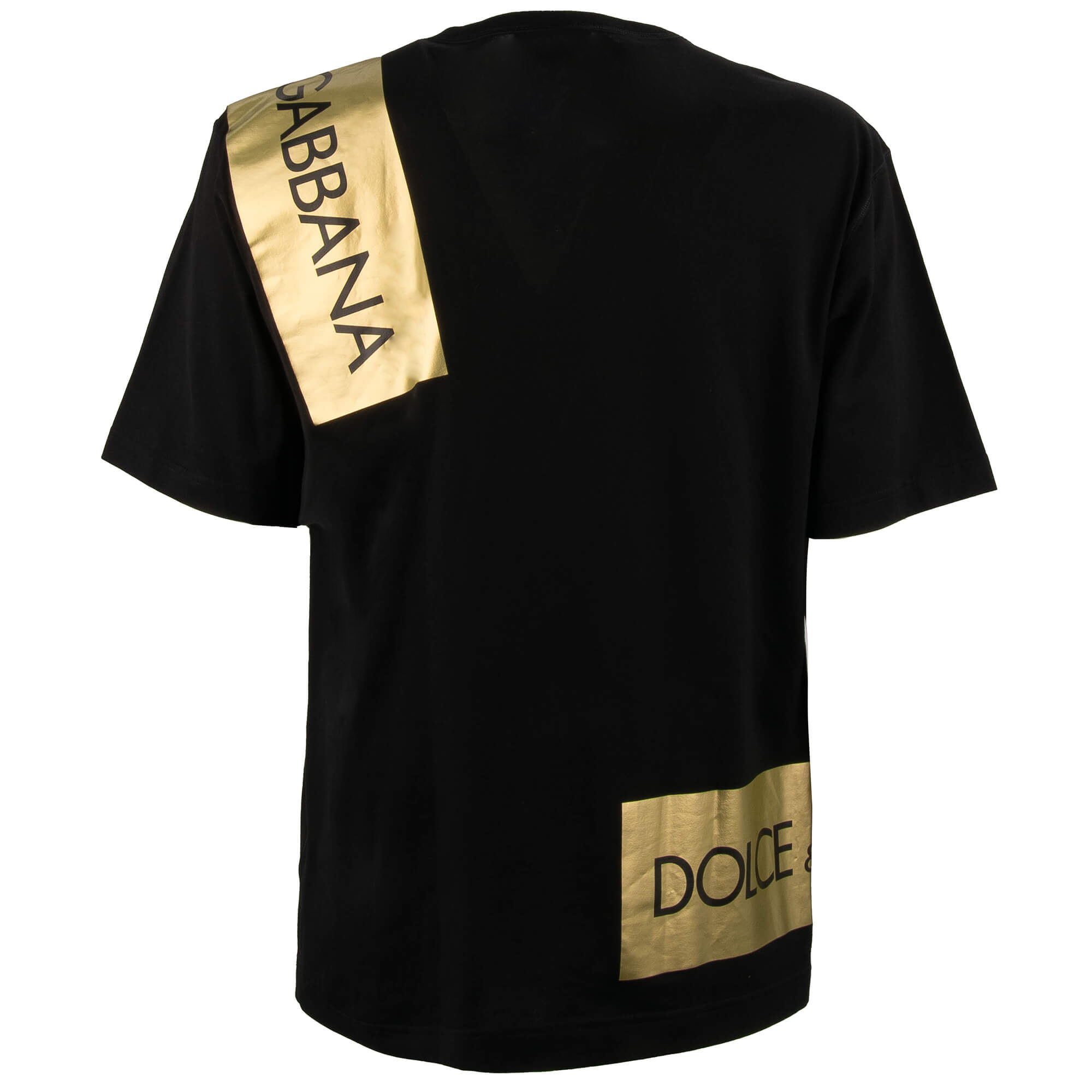 Oversized Cotton T-Shirt with DG Gold Logo Patches in black by DOLCE & GABBANA