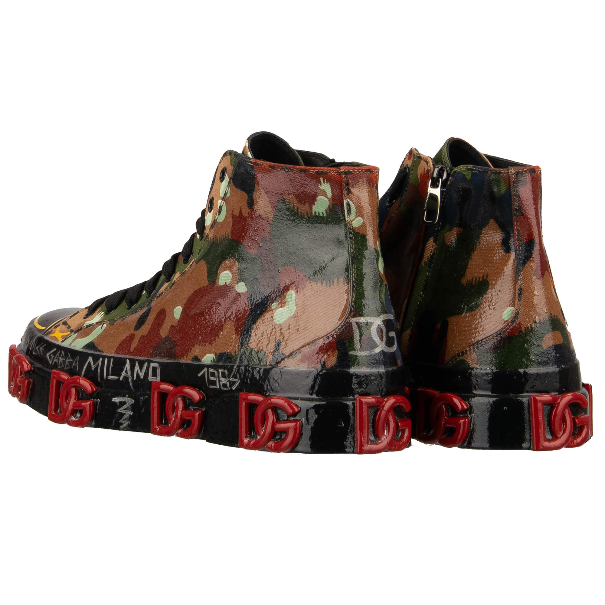 High Top Camouflage Stoff und Leder Sneaker PORTOFINO mit DG Logos und Beschichtung von DOLCE & GABBANA