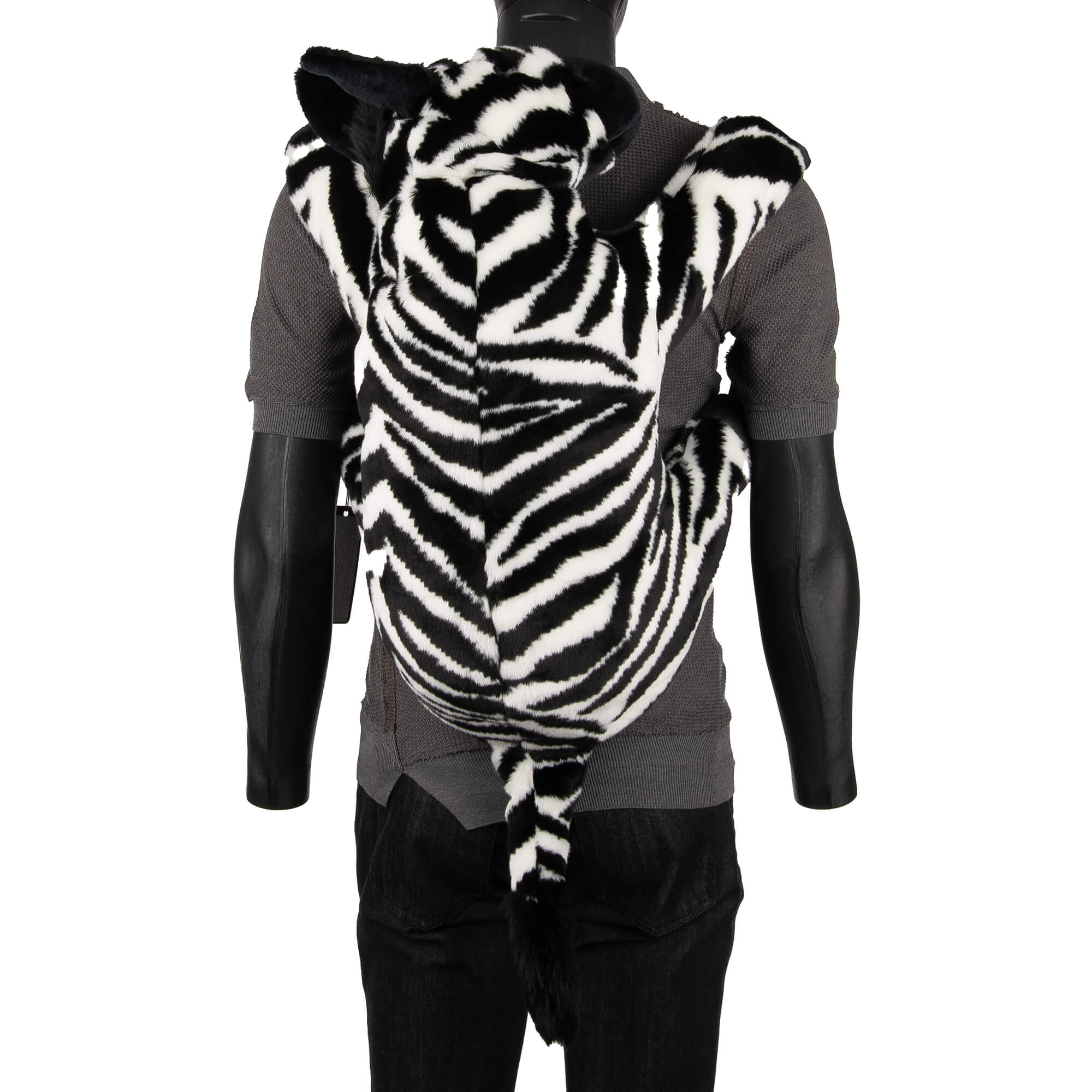 Zebra-Print Faux Fur Top-Handle Backpack – Black & White Mini Faux Fur Zebra Print Tote Bag, Black and White Faux Fur  main image 3