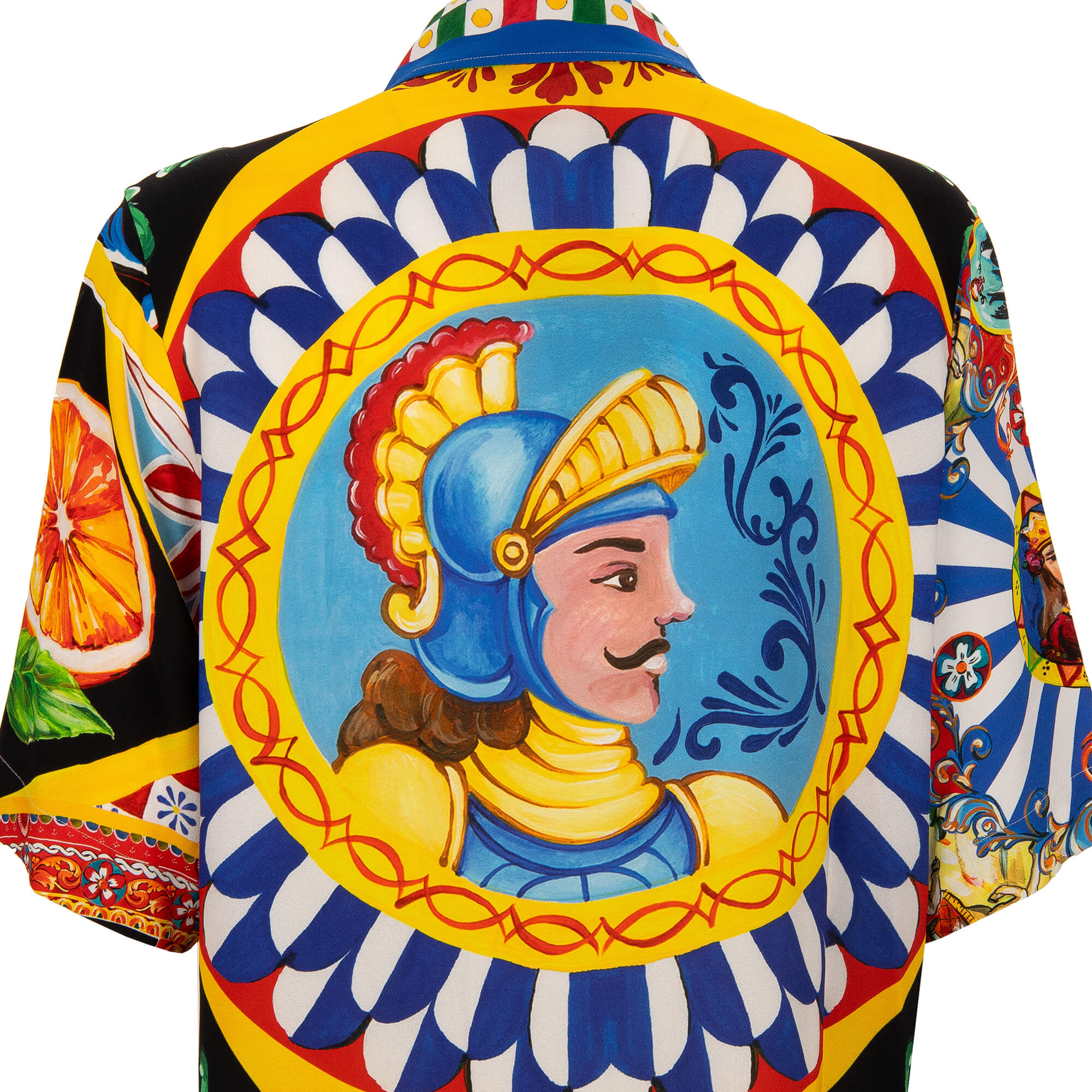 Oversize viscose shirt with Carretto Siciliano print and press button closure in red, blue, yellow and white by DOLCE & GABBANA