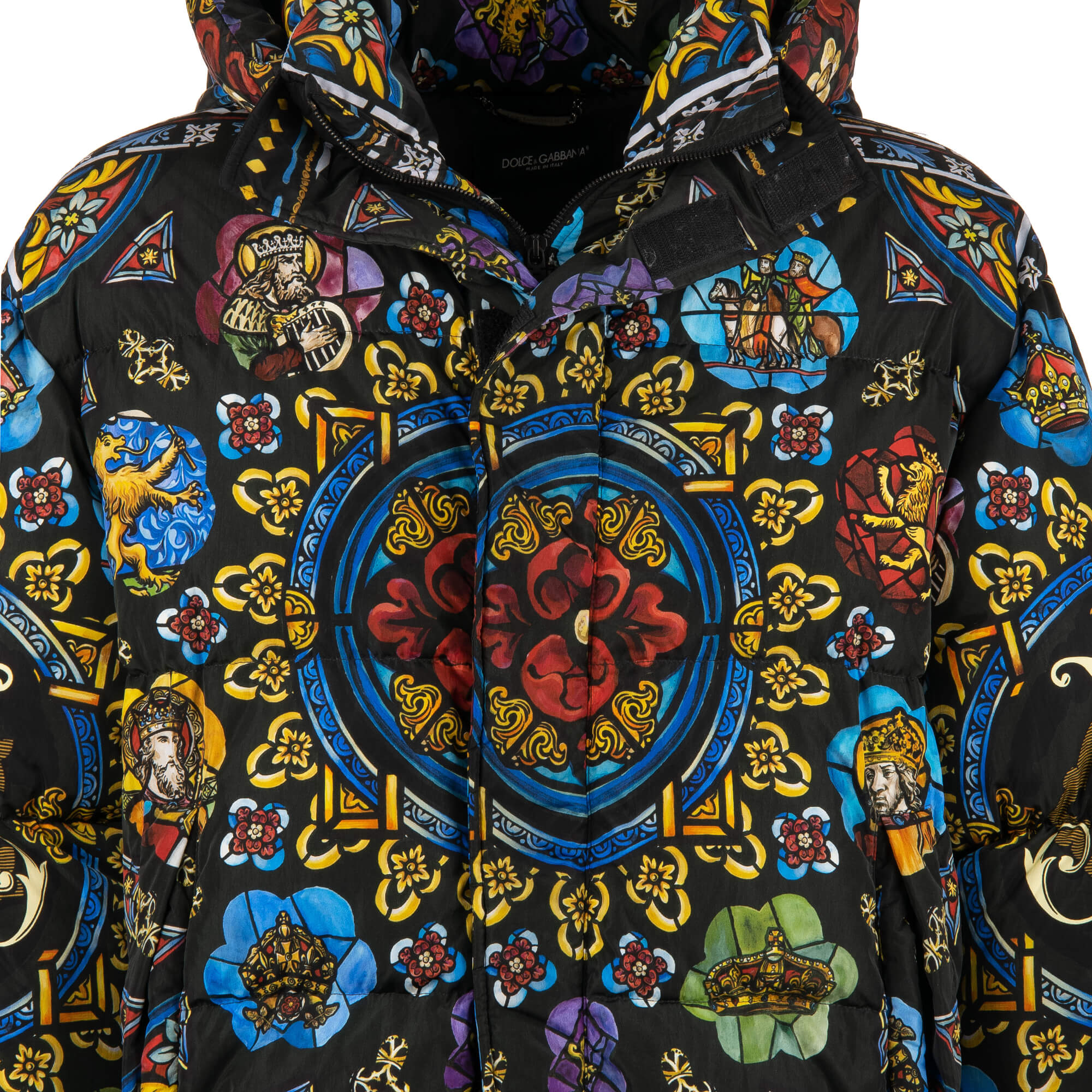 Weit geschnittene Bomber Daunenjacke mit Carolus Magnus Design Print und Kapuze von DOLCE & GABBANA