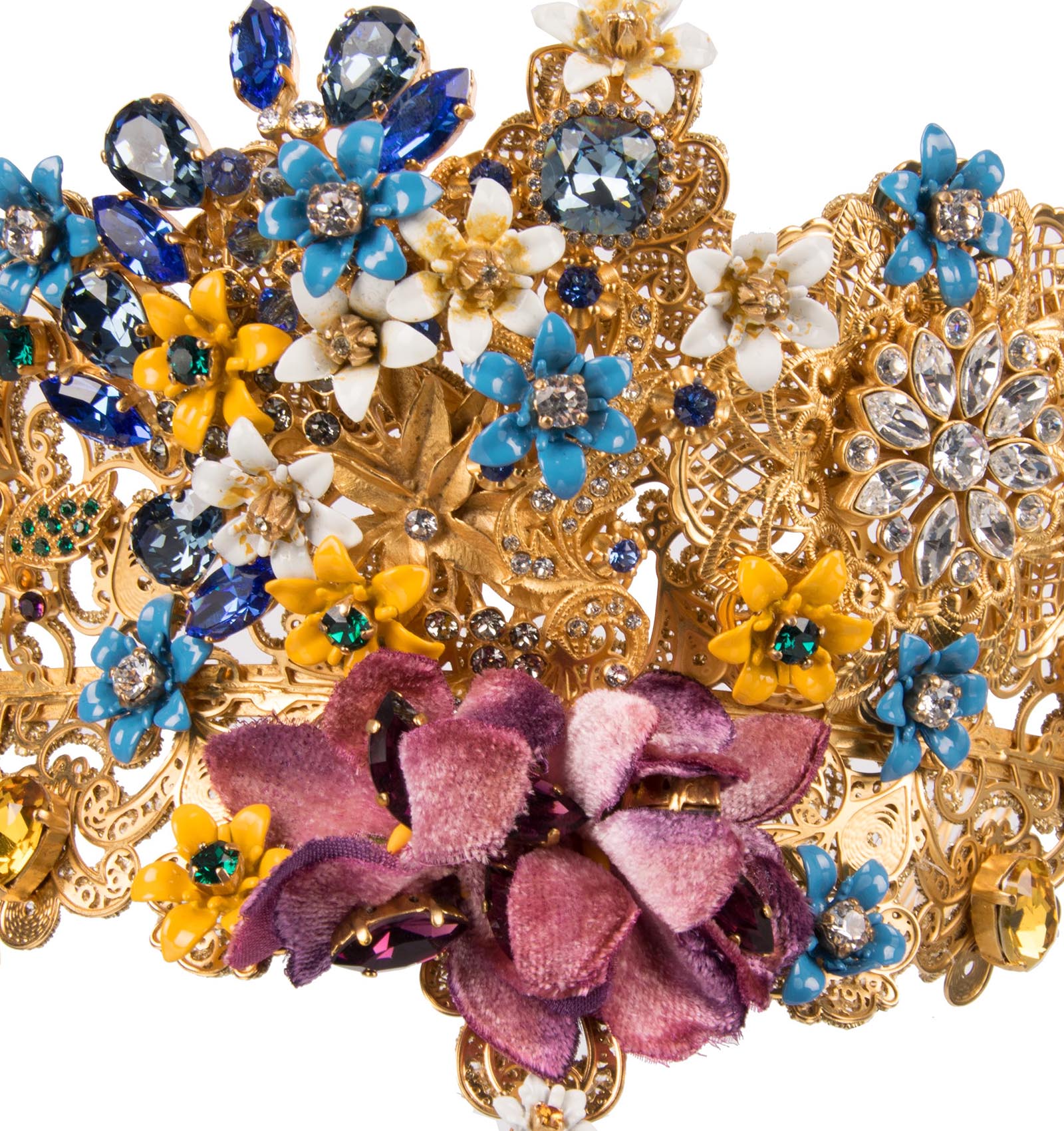 "Mix Fiori" Filigree Tiara Crown with flowers and crystals in Gold by DOLCE & GABBANA