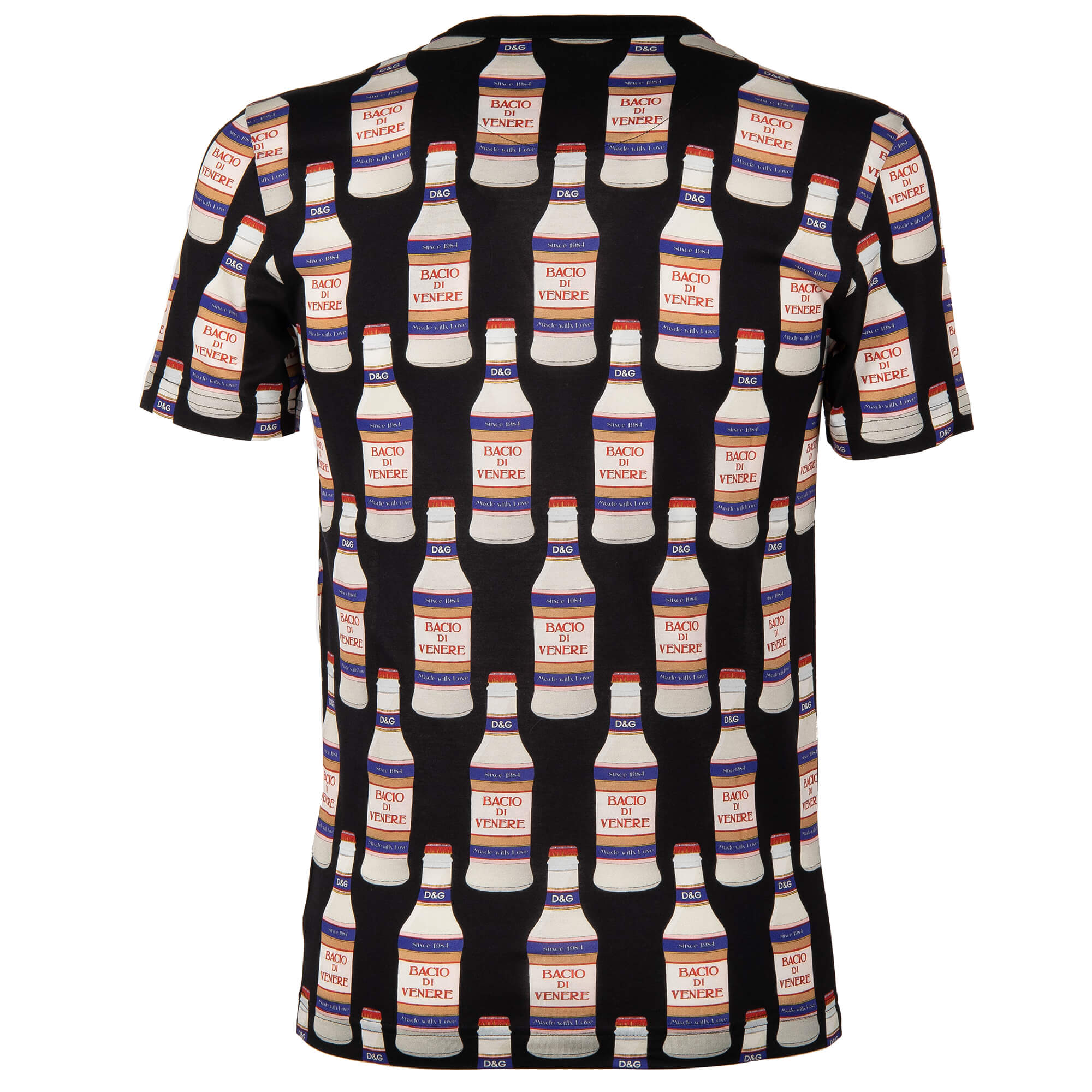 Cotton T-Shirt with Bacio Di Venere Bottles print and logo sticker by DOLCE & GABBANA