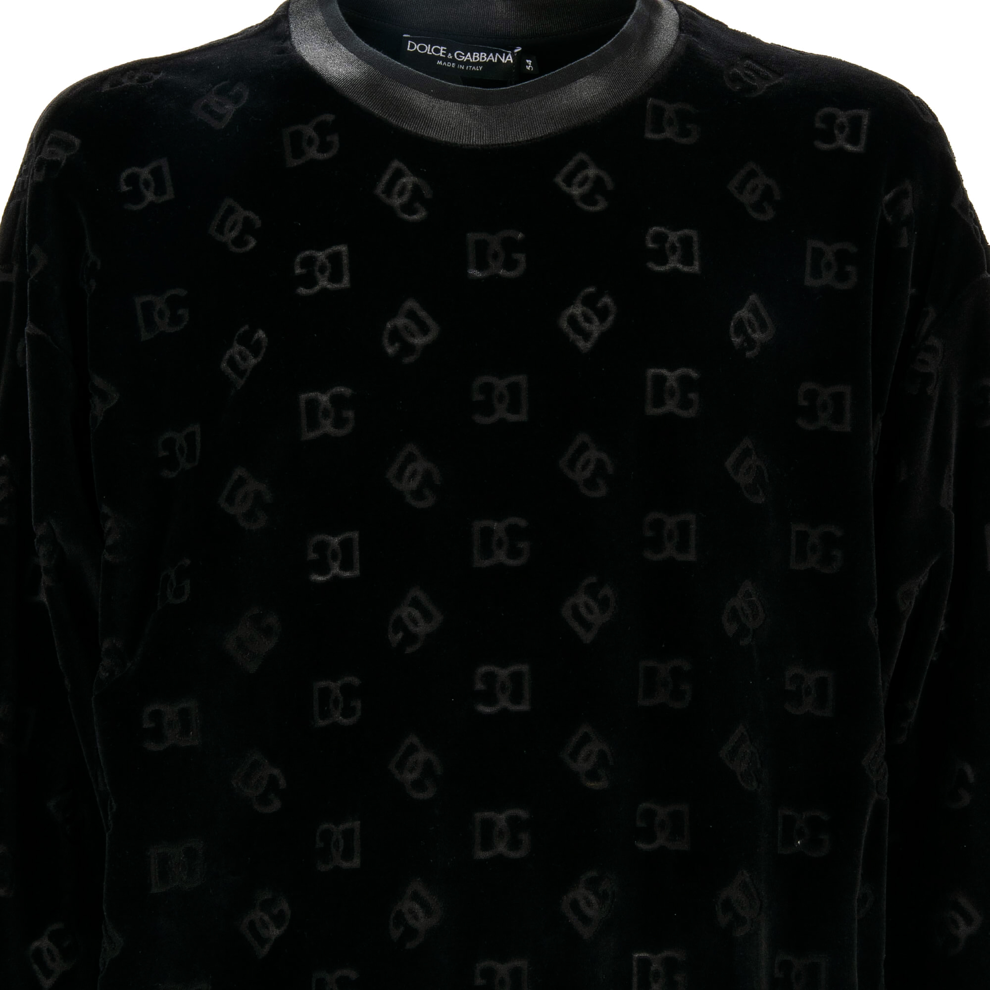 Cotton velvet sweater / sweatshirt with DG Logo pattern in black by DOLCE & GABBANA