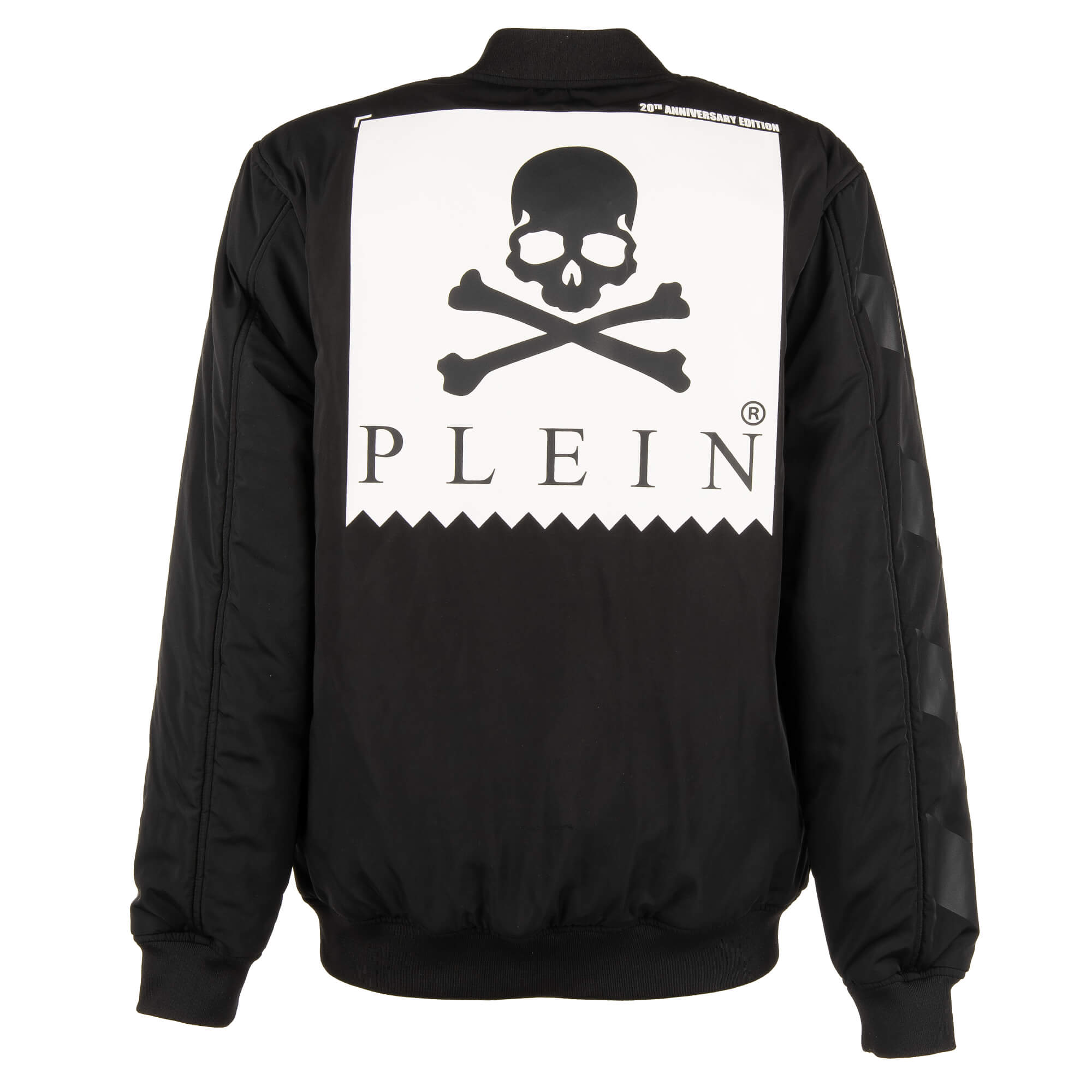 Bomber jacket Anniversary 20th with logo plate in front and white skull logo print at the back by PHILIPP PLEIN