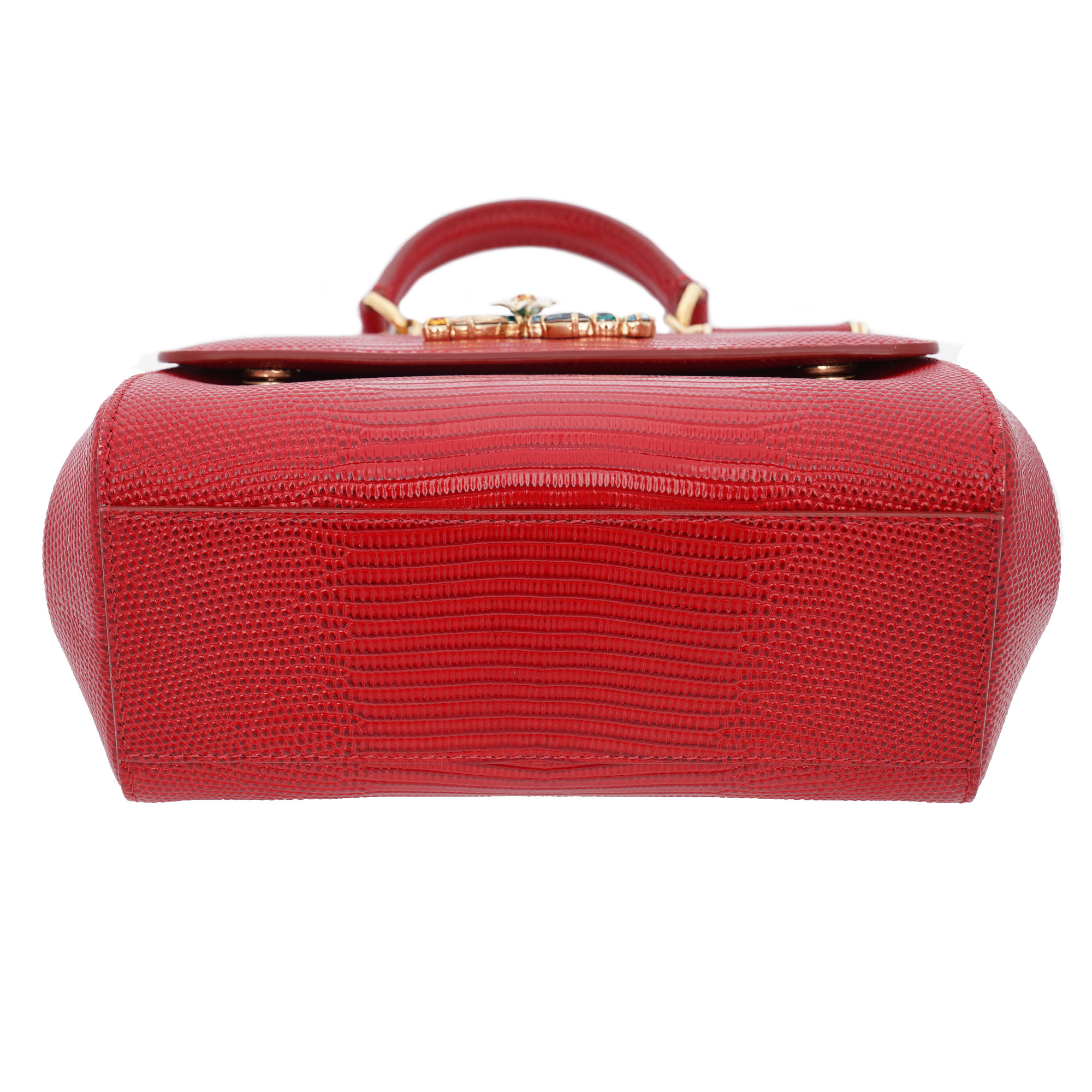 Eidechse Muster Kalbsleder Handtasche / Schultertasche SICILY mit DG Kristall Logo Schild von DOLCE & GABBANA