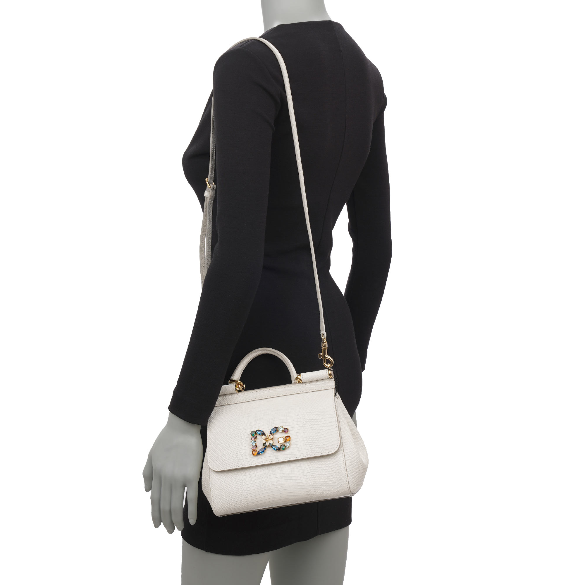 Eidechse Muster Kalbsleder Handtasche / Schultertasche SICILY mit DG Kristall Logo Schild von DOLCE & GABBANA
