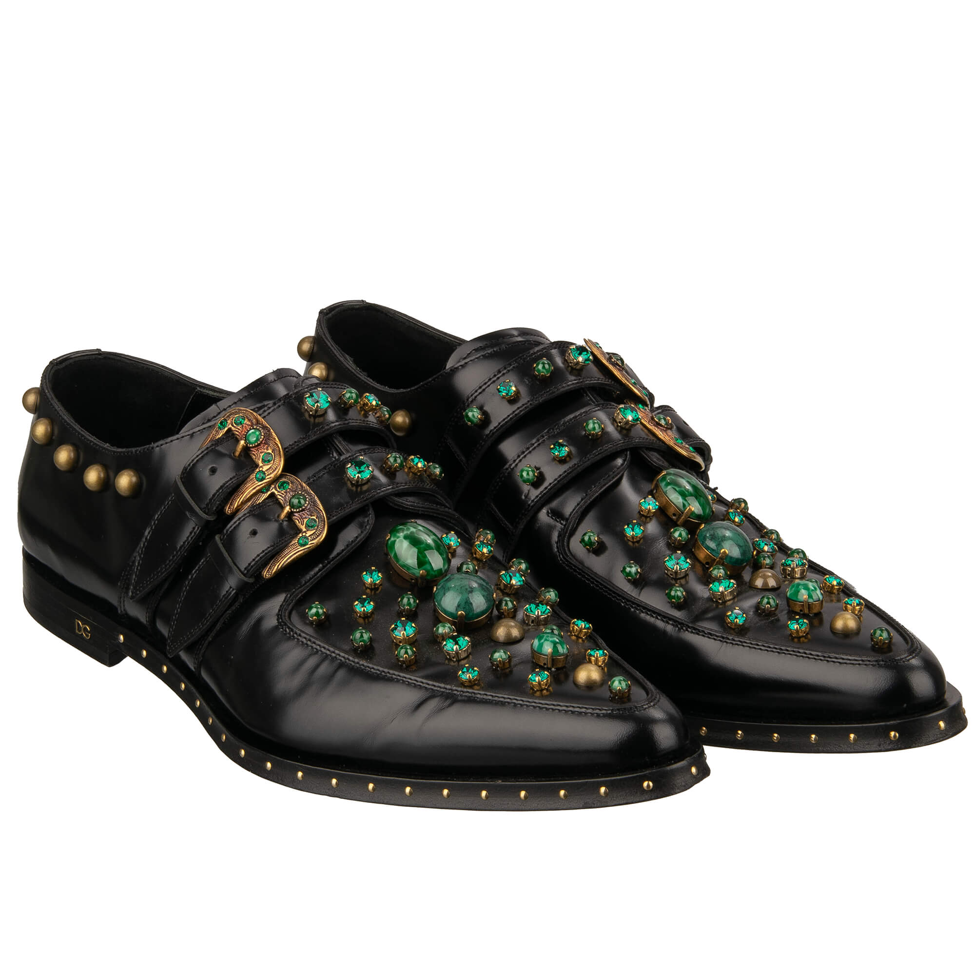 Leder Derby Schuhe MILLENNIALS mit Kristallen, Nieten und Schnallen Schwarz 44 US 11