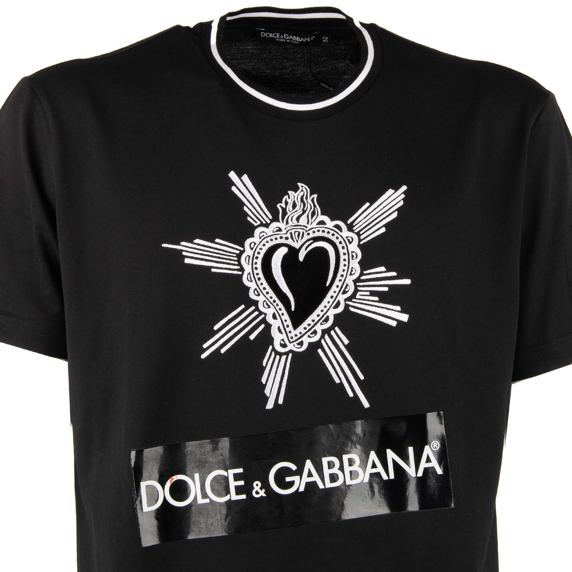 Cotton T-Shirt with embroidered velvet sacred heart and large logo sticker by DOLCE & GABBANA