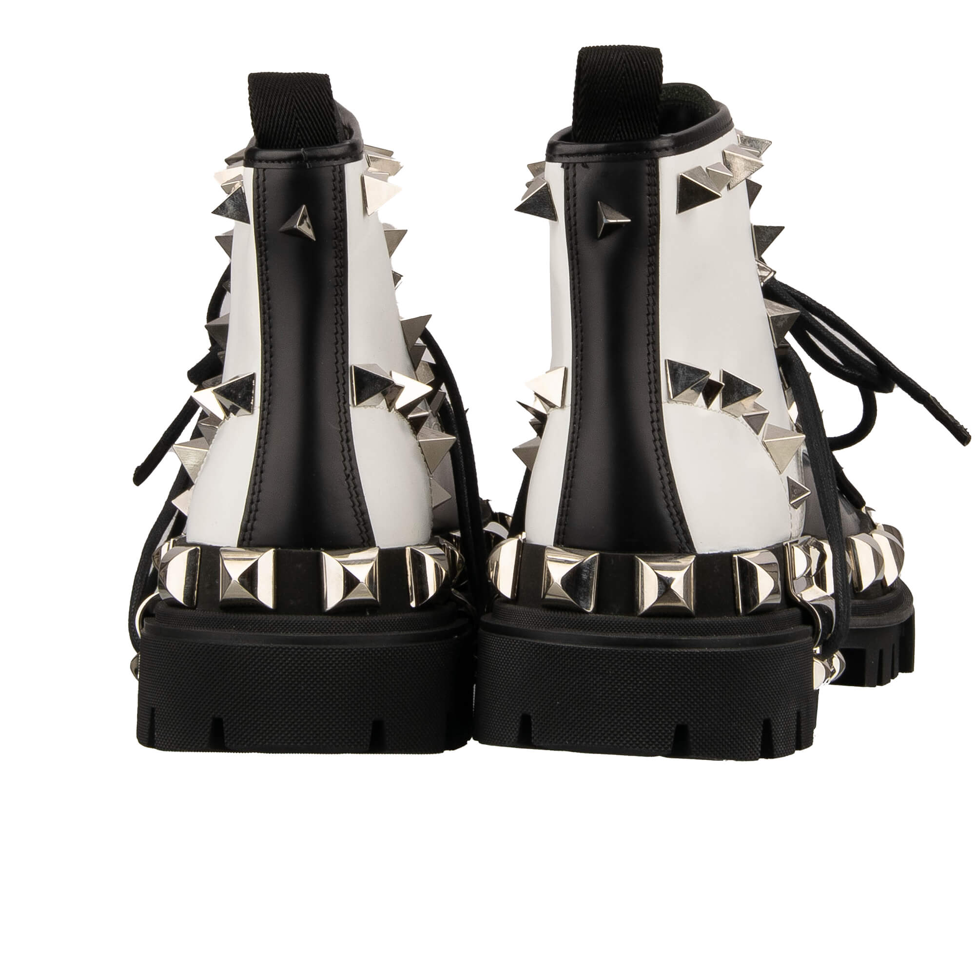 Leder Plateau Trekking Combat / Biker Stiefel mit überall verteilten Nieten in Schwarz und Weiß von DOLCE & GABBANA