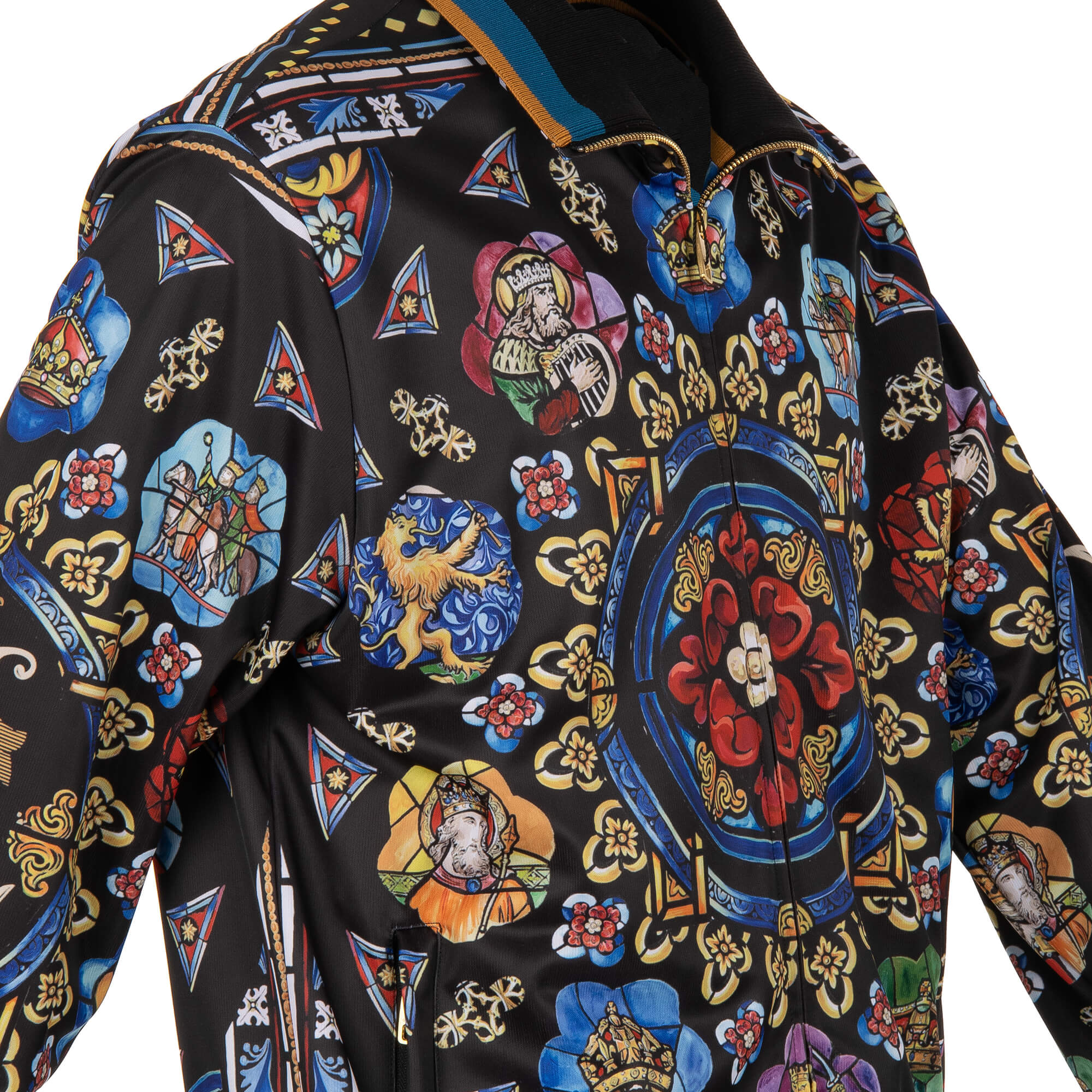 Jacke aus Seide mit Carolus Magnus Design Print und Strick Details von DOLCE & GABBANA
