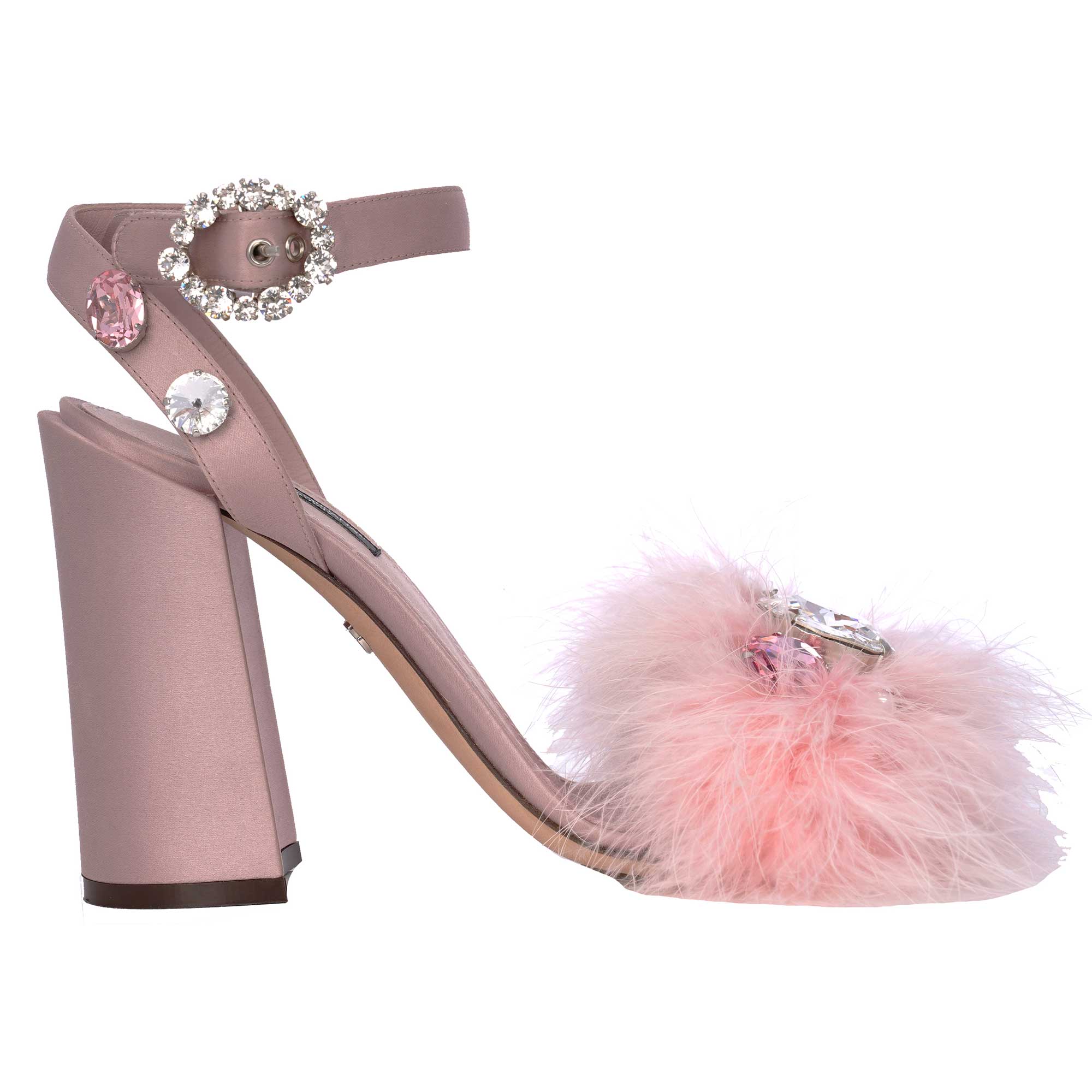 Seide und Leder Sandalen KEIRA mit Federn und Kristallen in Pink von DOLCE & GABBANA 