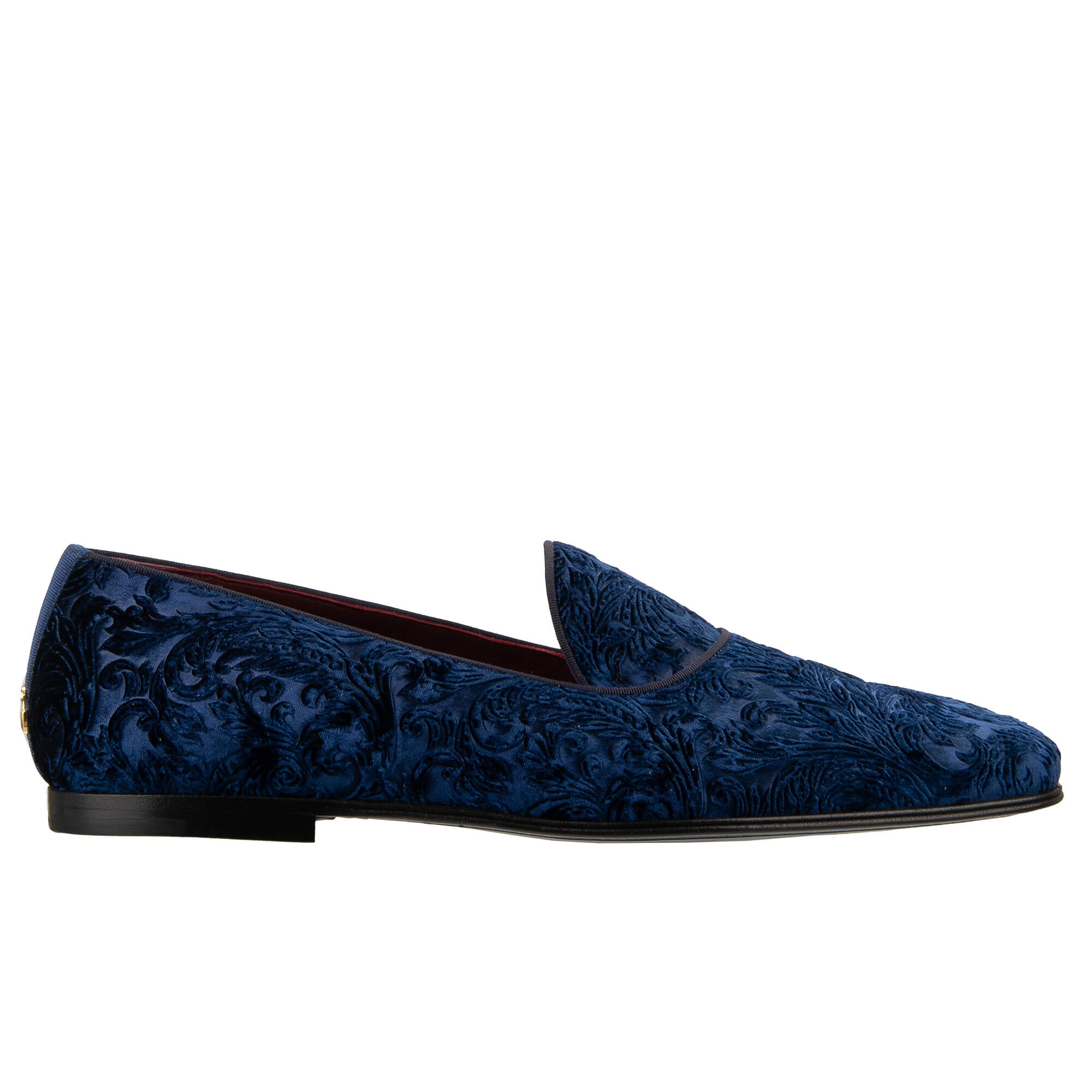Barock Samt Mokassins Schuhe VASARI mit DG Gold Metall Logo in Blau von DOLCE & GABBANA