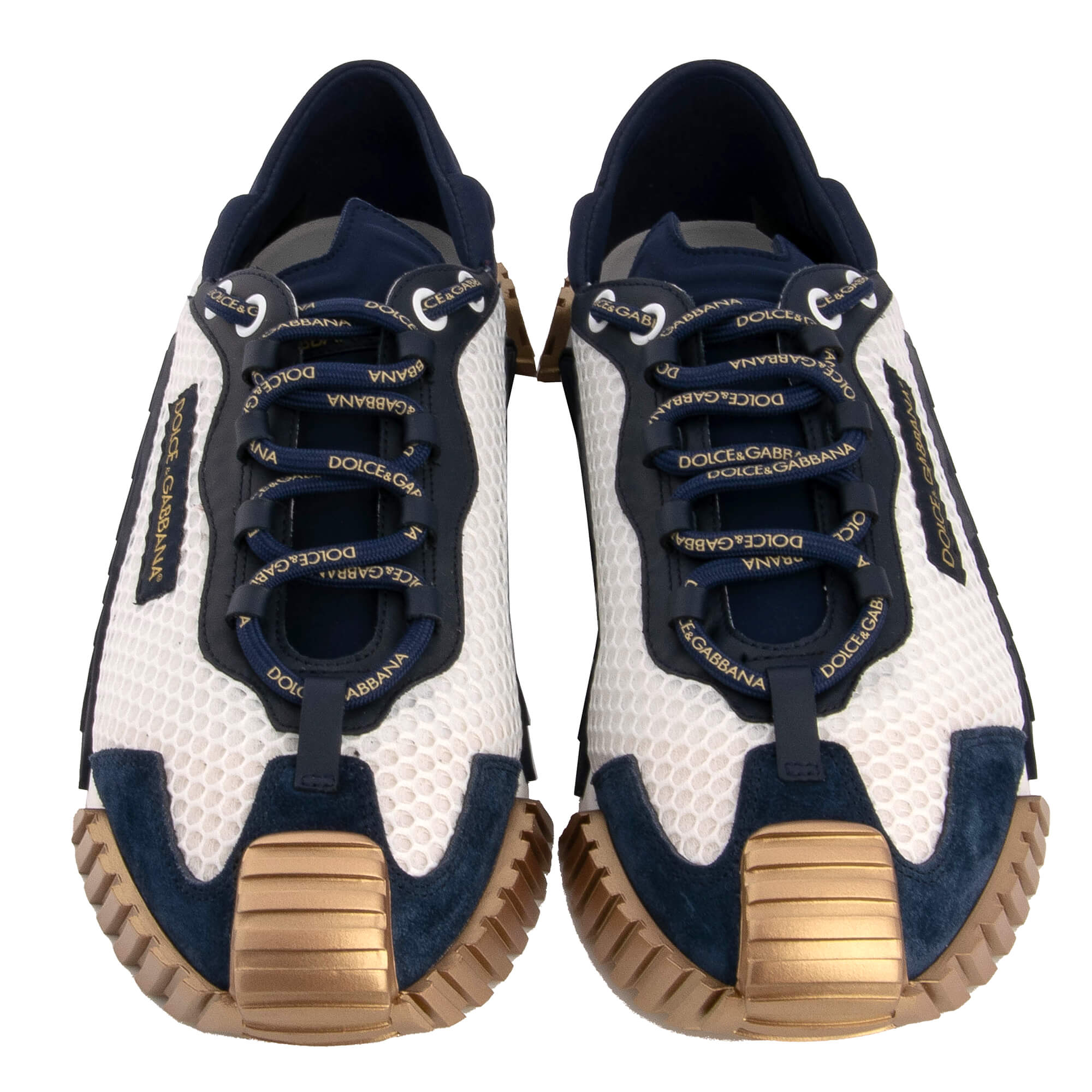  Leather and nylon Low-Top Men Sneaker NS1 with DG logo lace in white, blue and gold by DOLCE & GABBANA