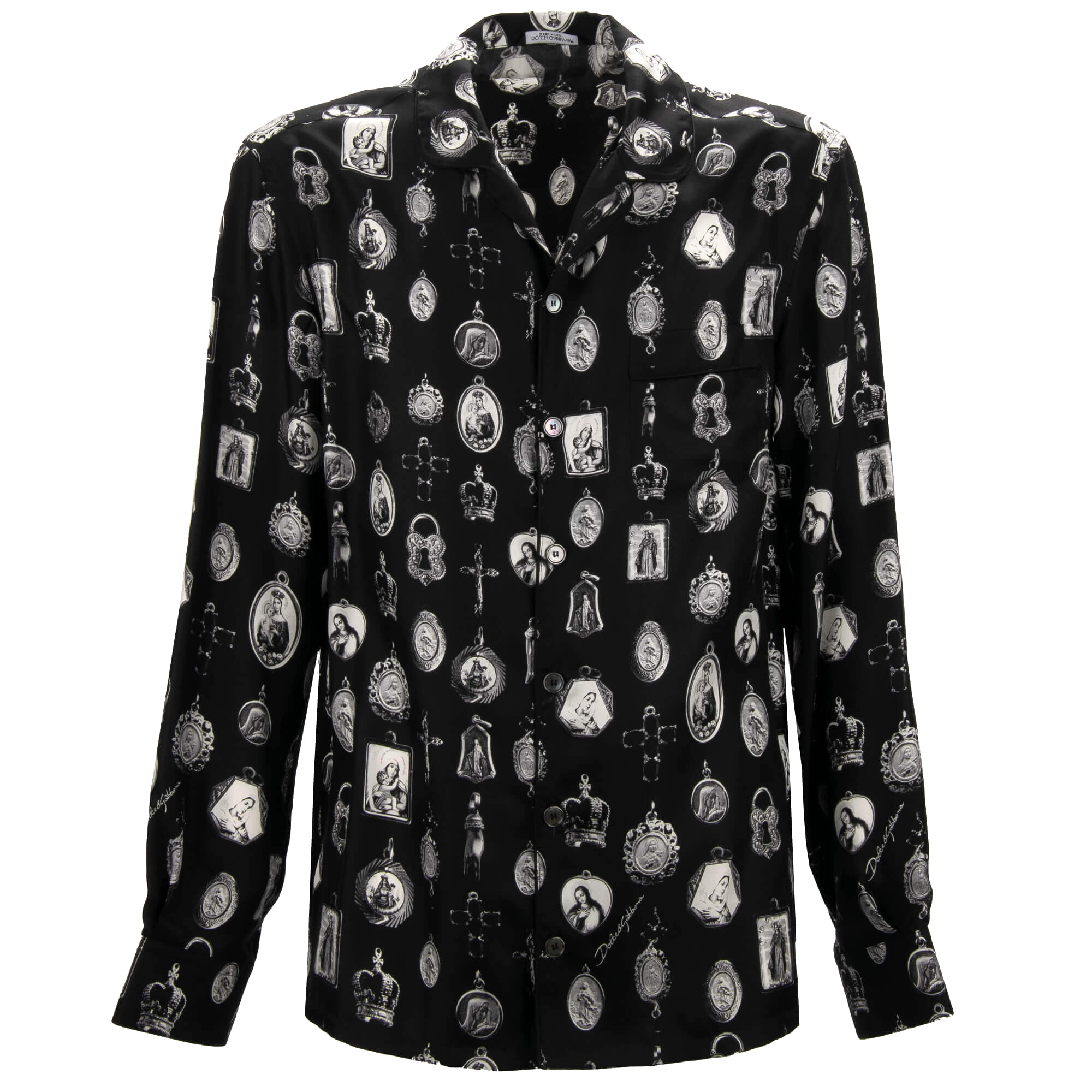 Maria Cross Heart Crown Pendant Wide Fit Silk Shirt Black 39 S