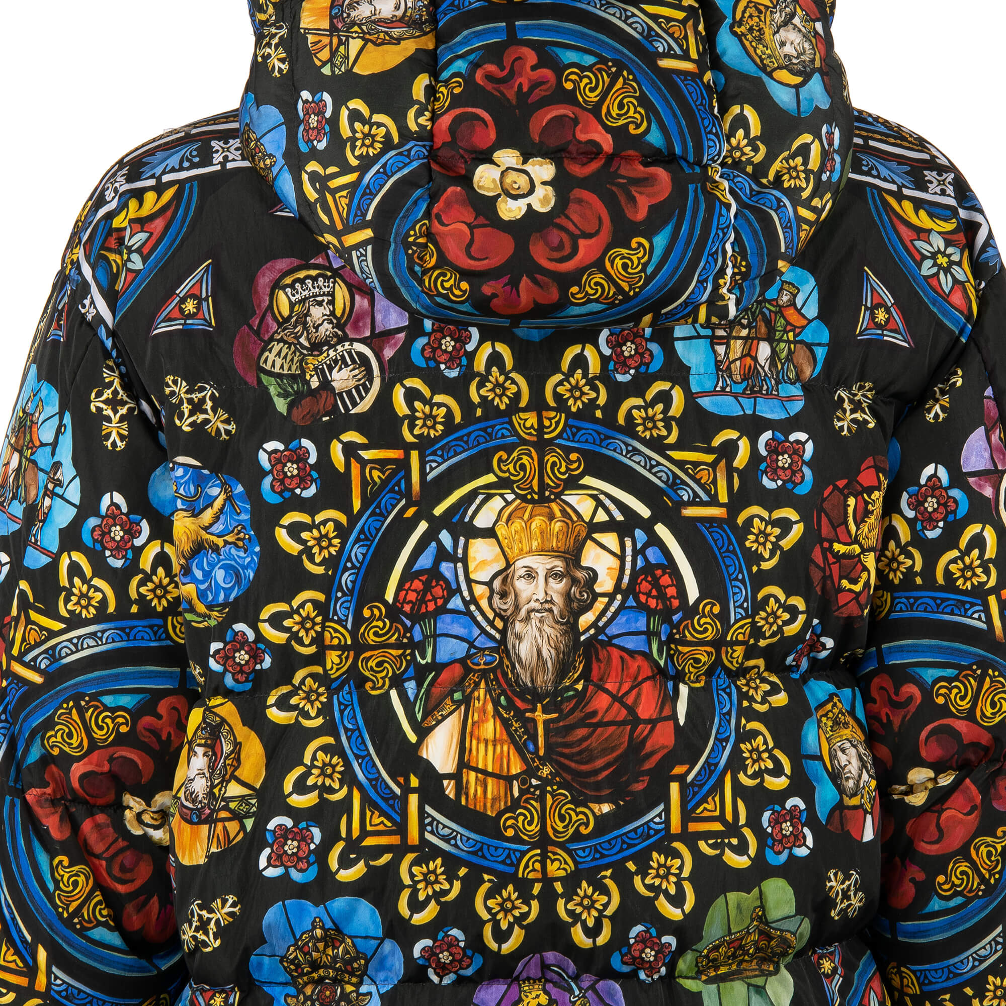 Weit geschnittene Bomber Daunenjacke mit Carolus Magnus Design Print und Kapuze von DOLCE & GABBANA