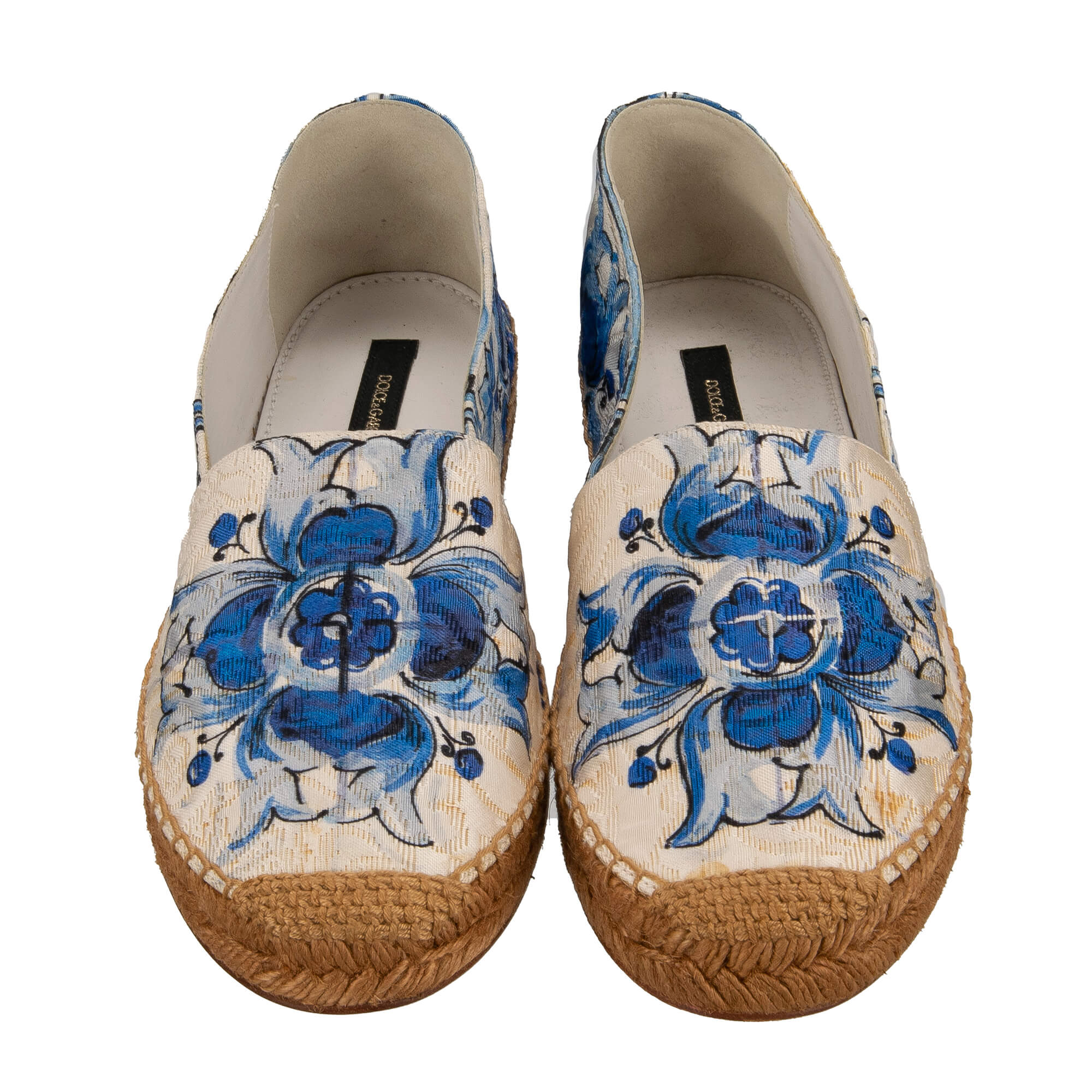Leichte Espadrilles aus Jacquard mit Majolika Print in Blau und Weiß-Beige von DOLCE & GABBANA