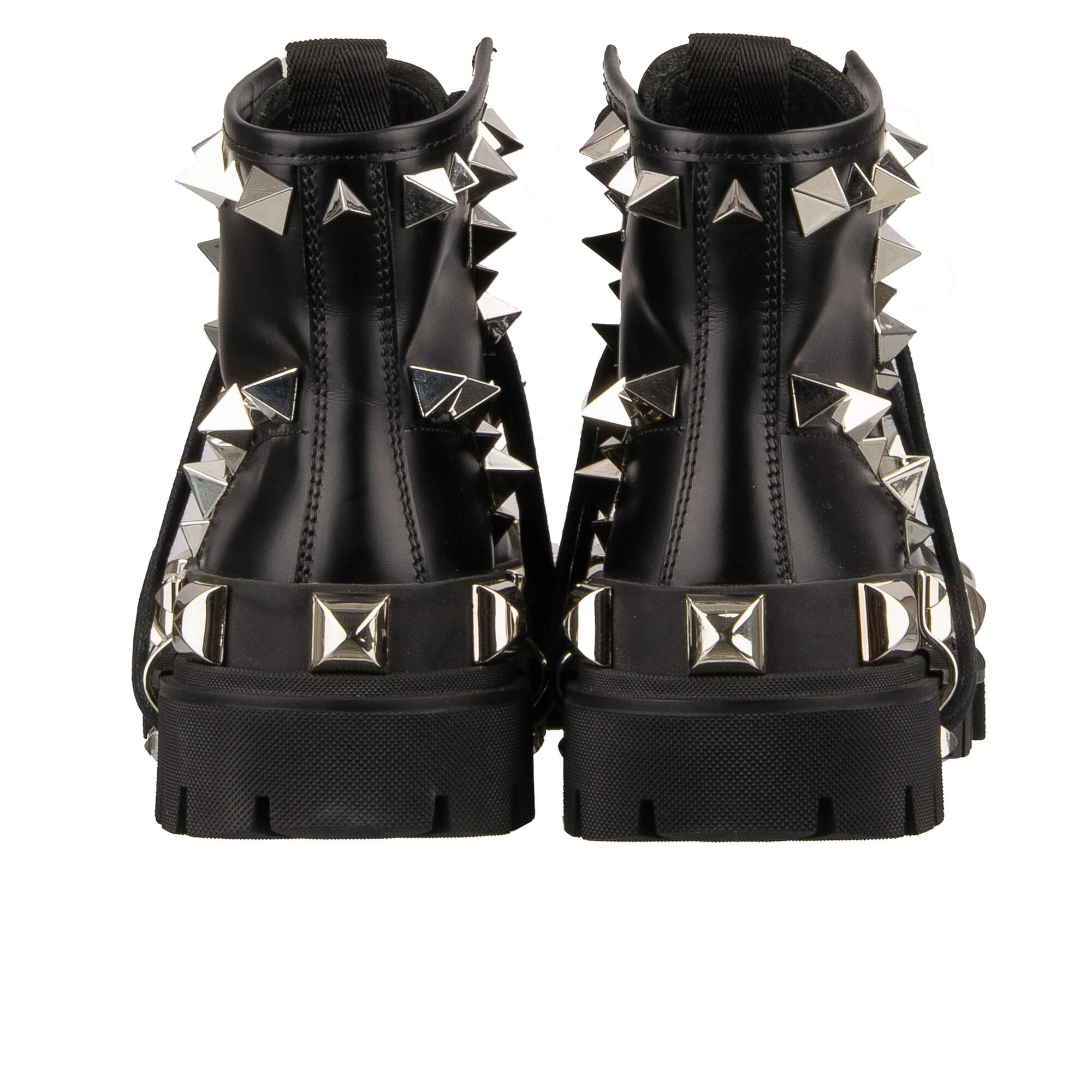 Leder Plateau Combat / Biker Stiefel mit überall verteilten Nieten in Schwarz von DOLCE & GABBANA
