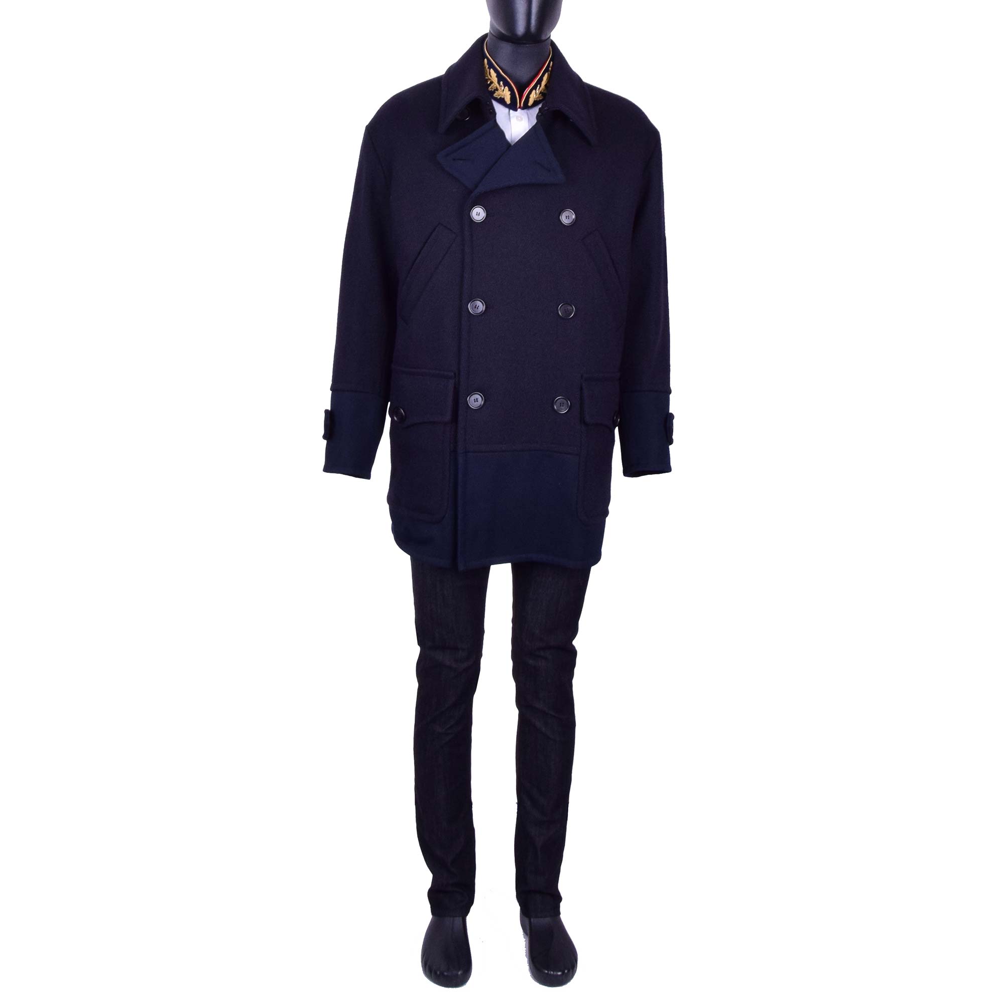Double-Breasted Oversize Wool Short Coat Blue
