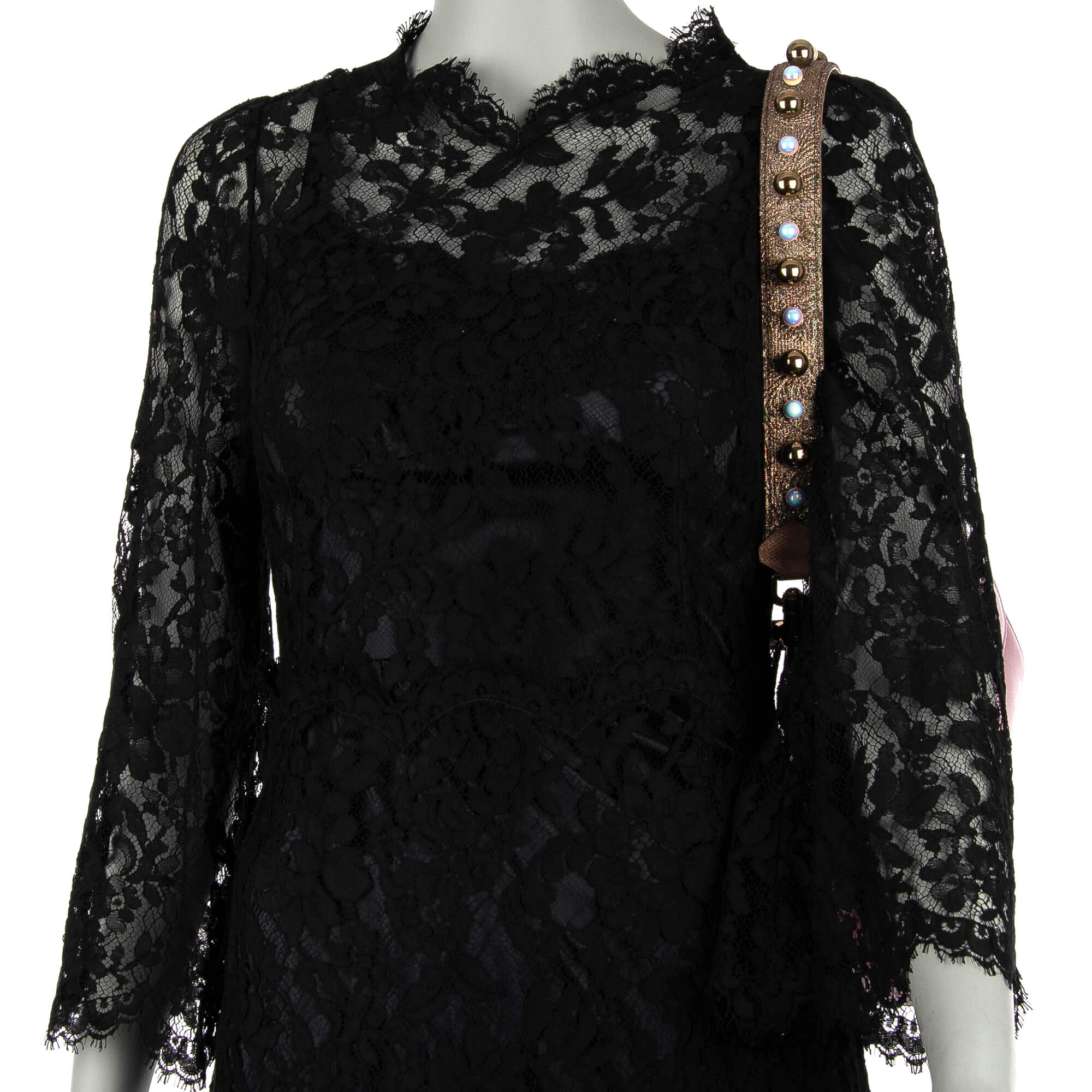 Schulterriemen für Tasche aus Dauphine-Leder und Lurex in Beige mit goldenen und weißen Kugeln-Perlen von DOLCE & GABBANA