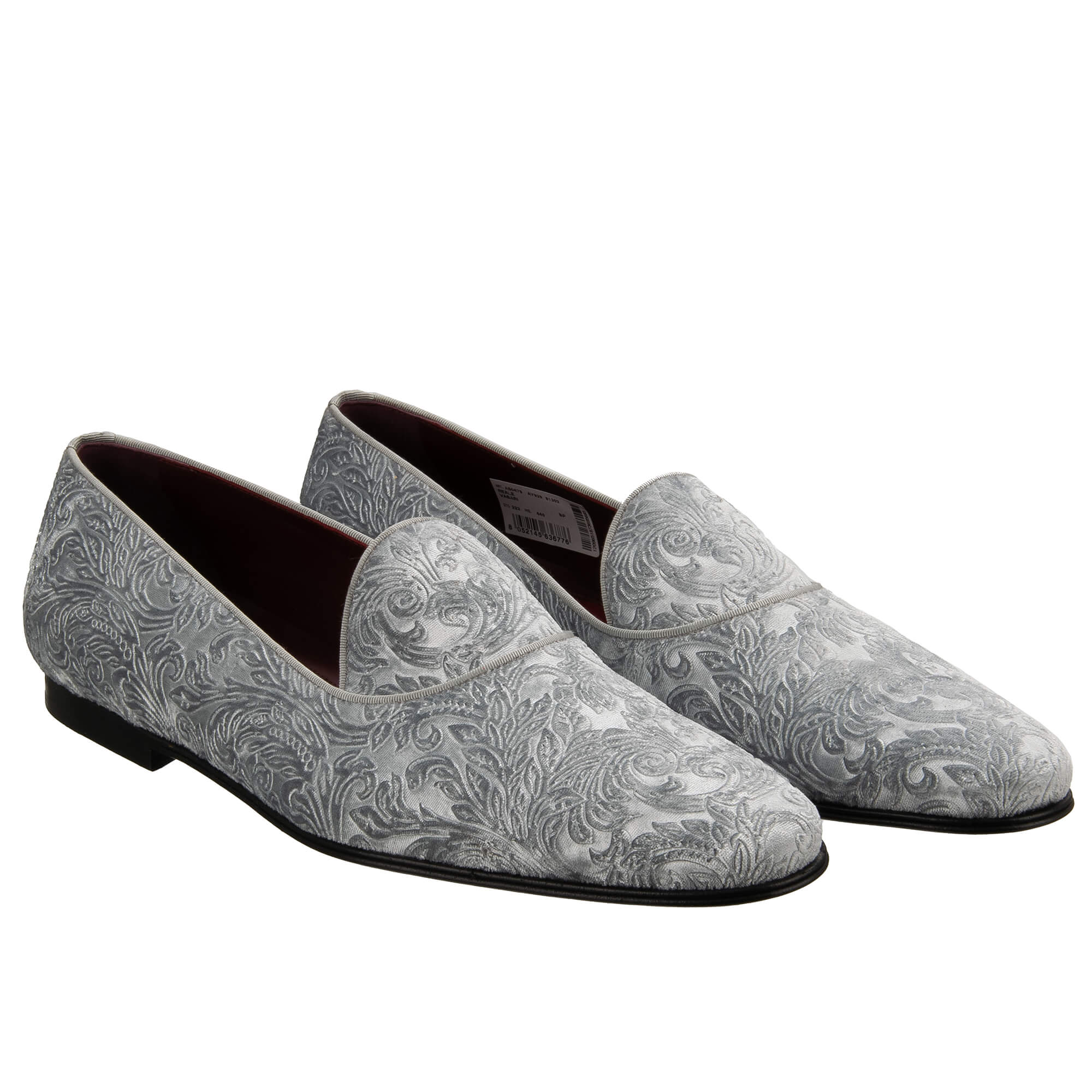 DG Logo Baroque Velvet Shoes Loafer Moccasins Gray 44 UK 10 US 11